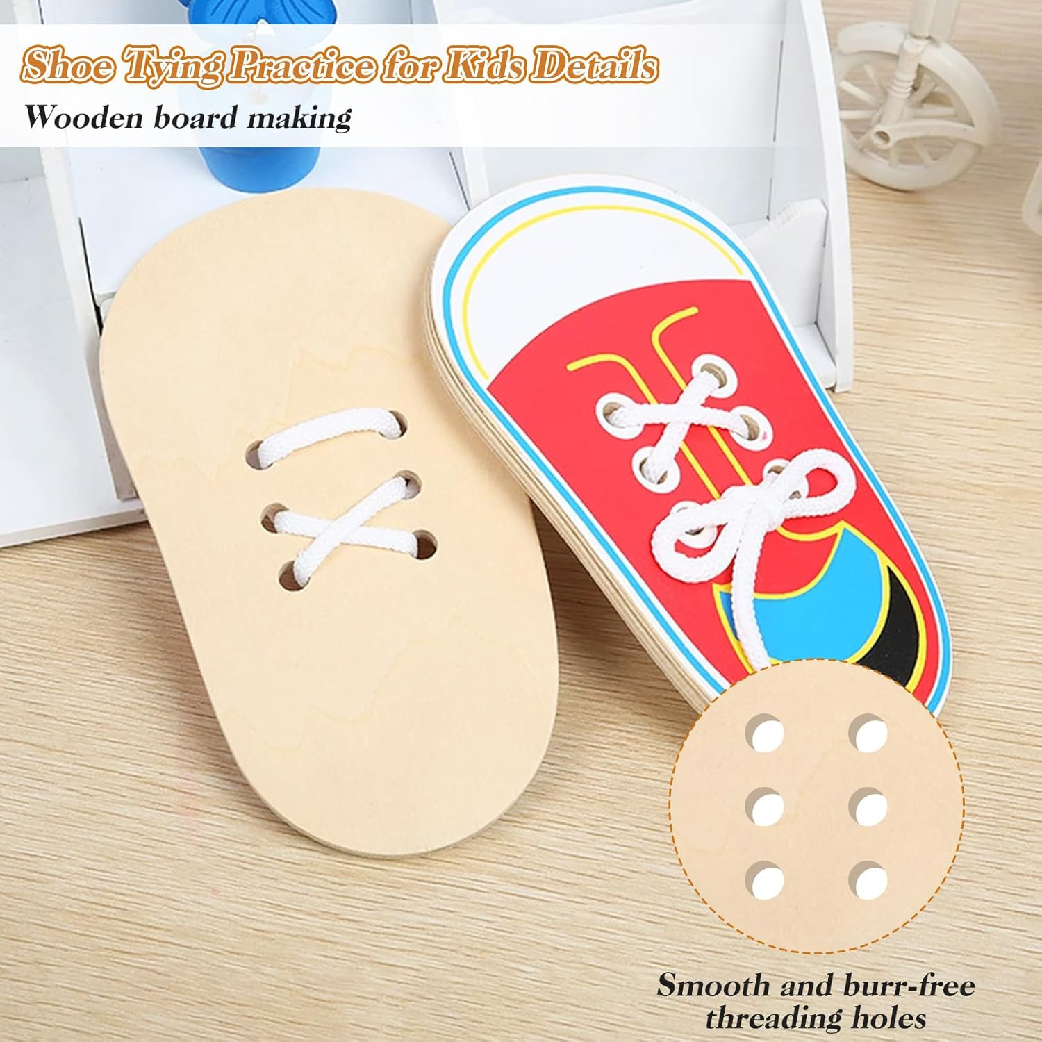 Wooden Red Shoe Tying Practice for Kids, How to Tie Your Shoes for Kids Threadin
