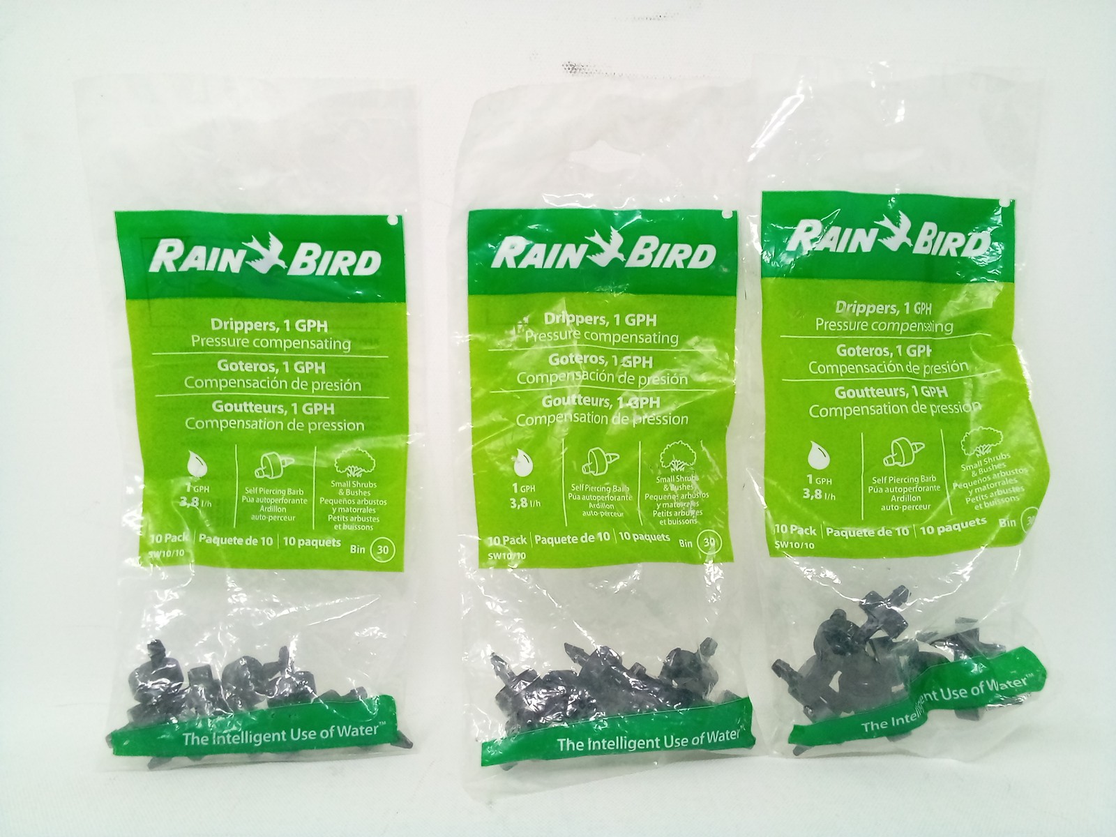 Rain Bird Pressure Compensating Drippers, 1 GPH (SW10/10) - 3 Pk w/ 10 Drippers