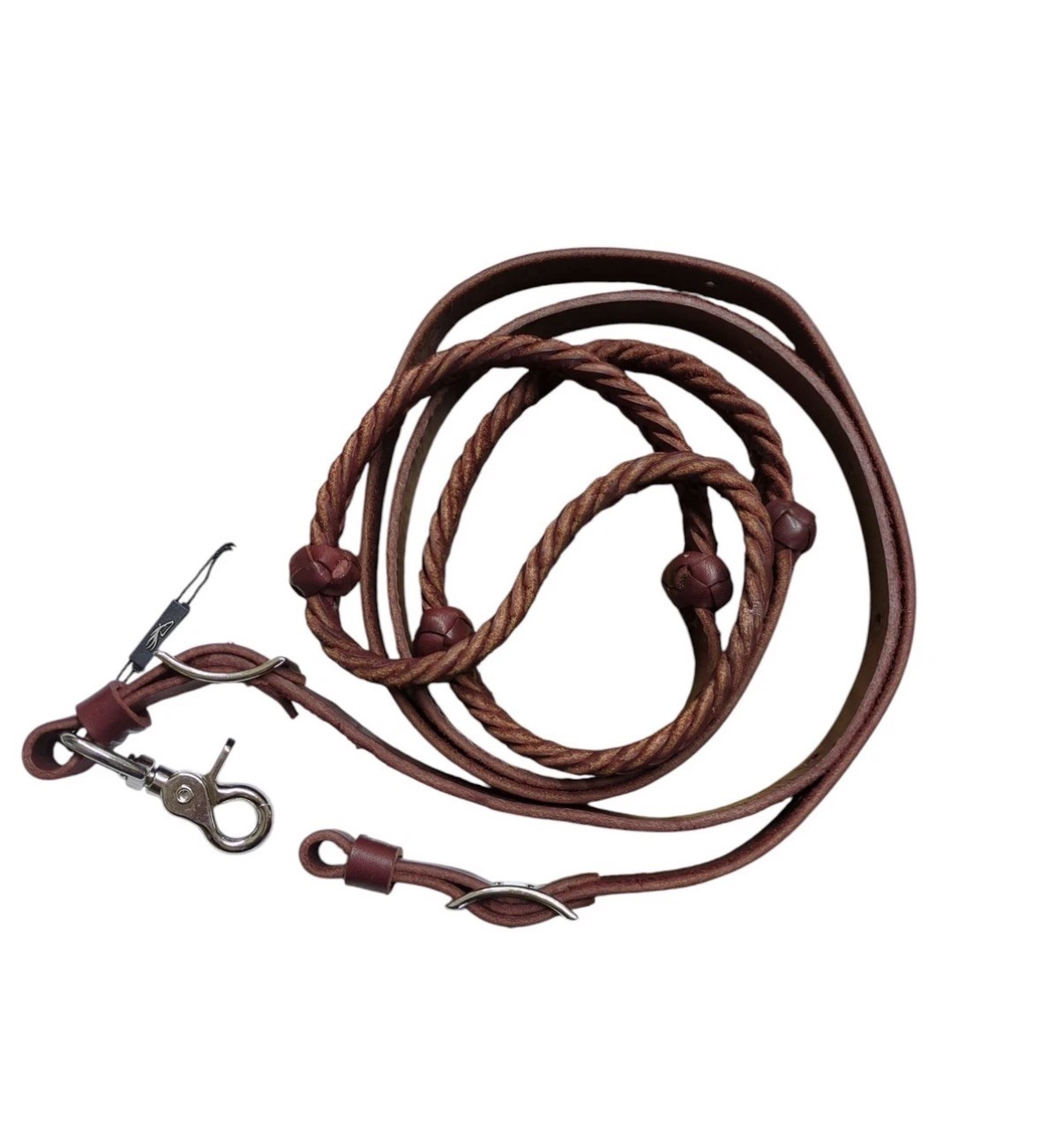 Partrade Trading Company Barrel Reins 5/8 Plait Braided Leather w/ 4 Pink Knots