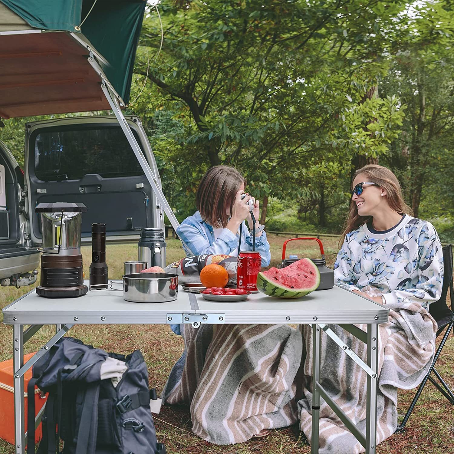 VILLEY Folding Camping Table Portable Outdoor Dining Table with Adjustable Legs