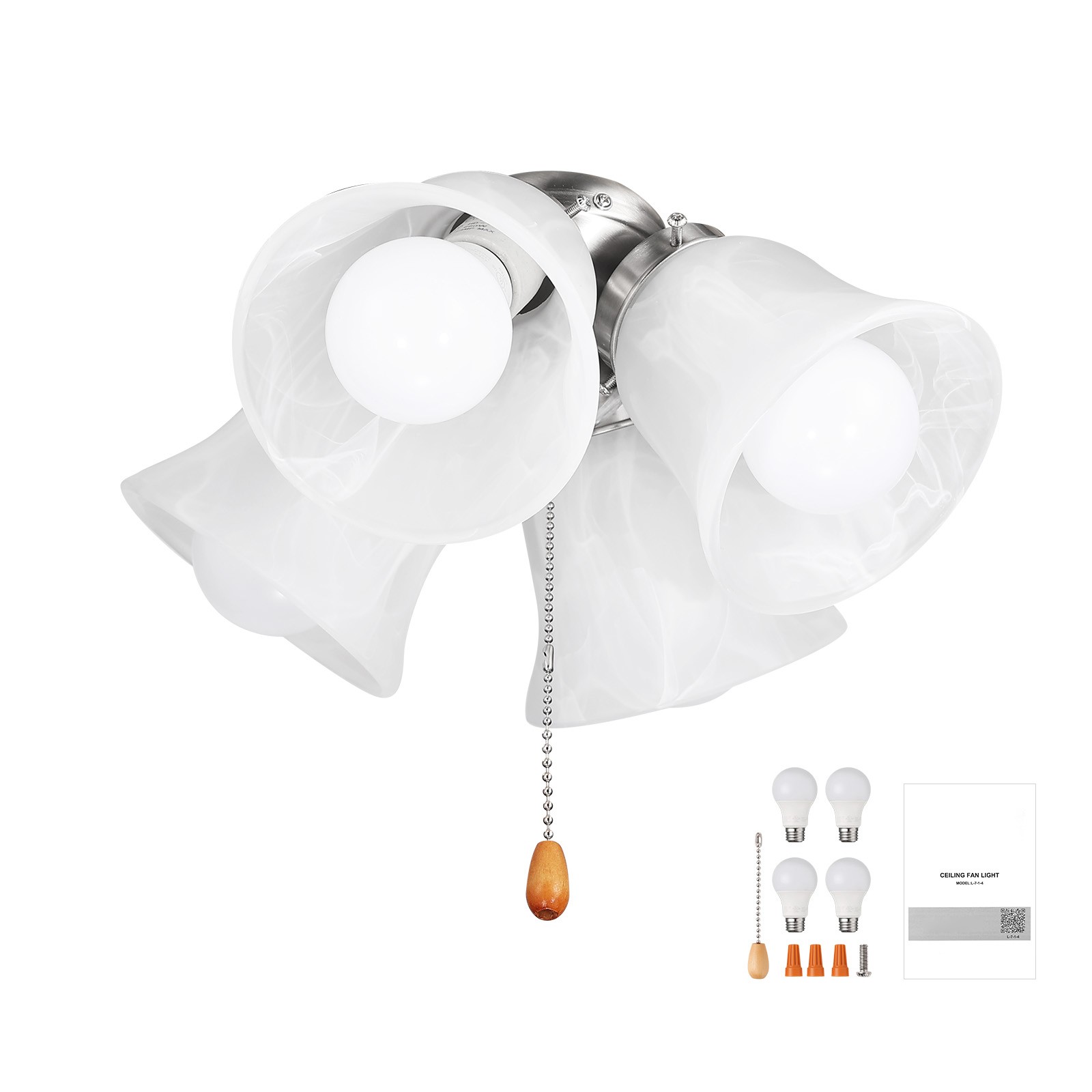 Uimoso Ceiling Fan Light Kit with Four Lights,3000K,750lm,Pull Chain for Bedroom