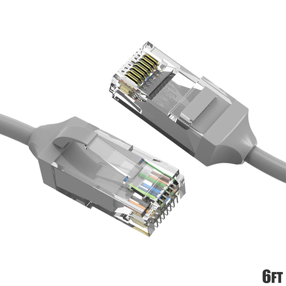 6FT CAT6 RJ45 Slim Ethernet LAN Network Patch Cable UTP Copper Wire 28AWG Gray