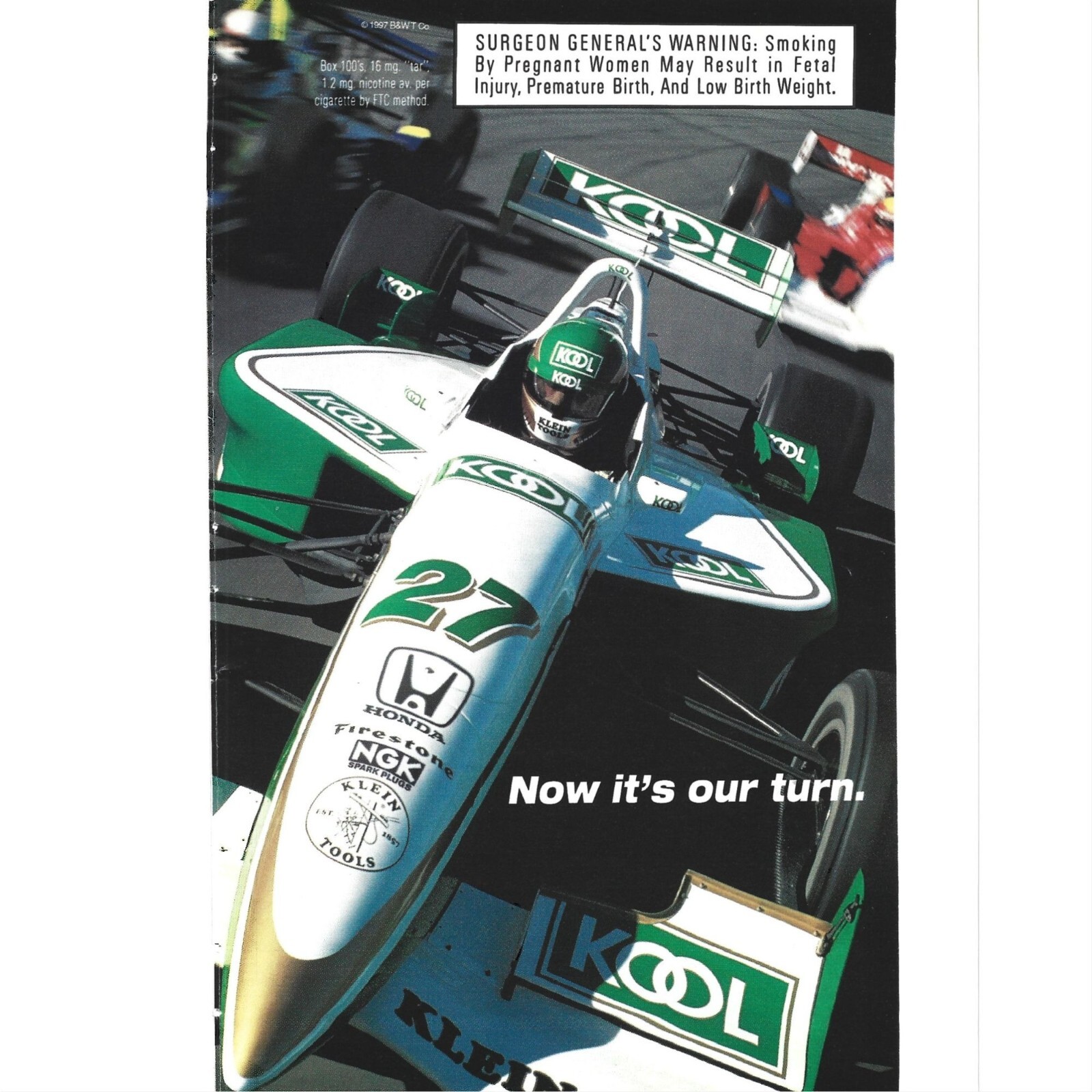 Kool Cigarette AD Drag Racing Car AD Klein 1990s  Vintage Print Ad