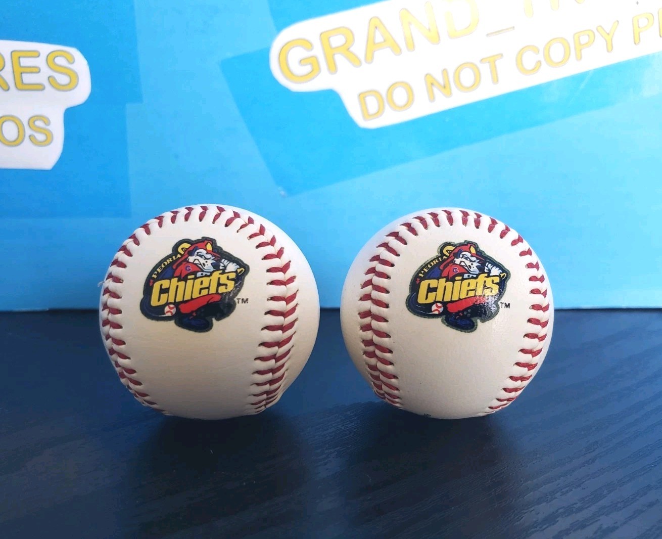 LOT OF 2 - 2008 BWM GLOBAL PEORIA CHIEFS MINI BASEBALLS Minors Souvenir IL MiLB
