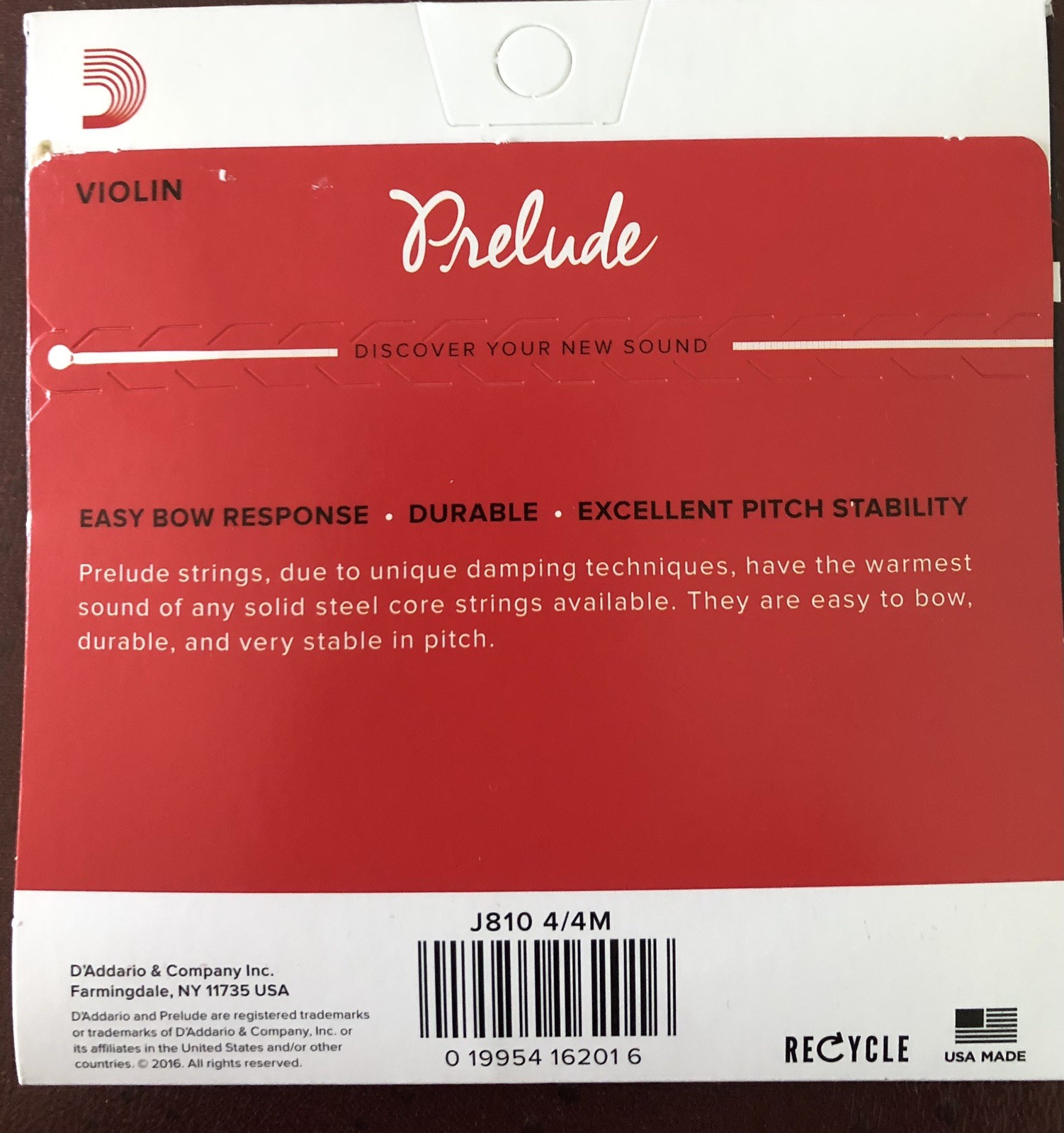 DAddario Prelude Violin Strings Set J810 4/4 M Medium