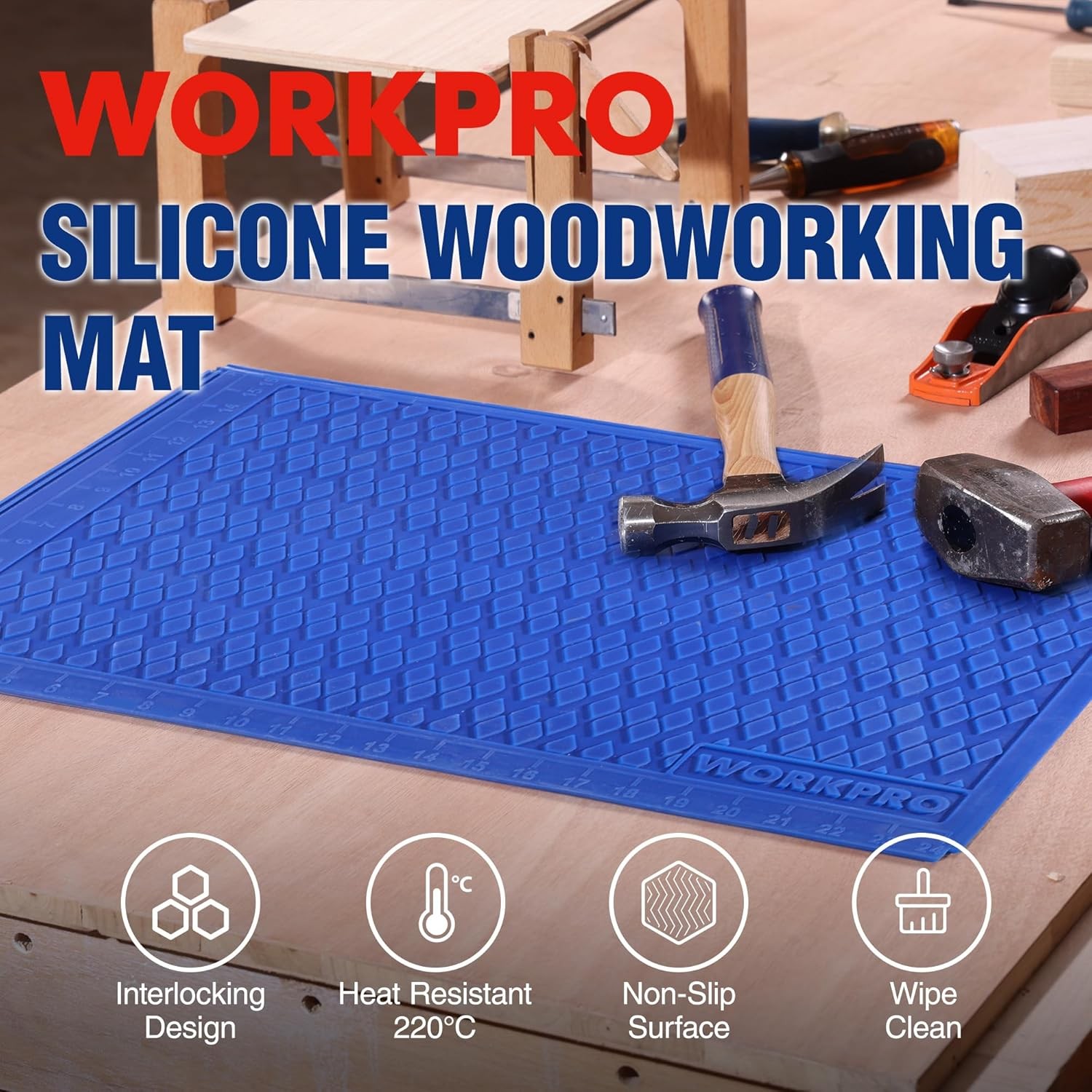 WORKPRO 2PC Silicone Glue Mat Non-Stick Workbench Pad Protector Measurement Grid