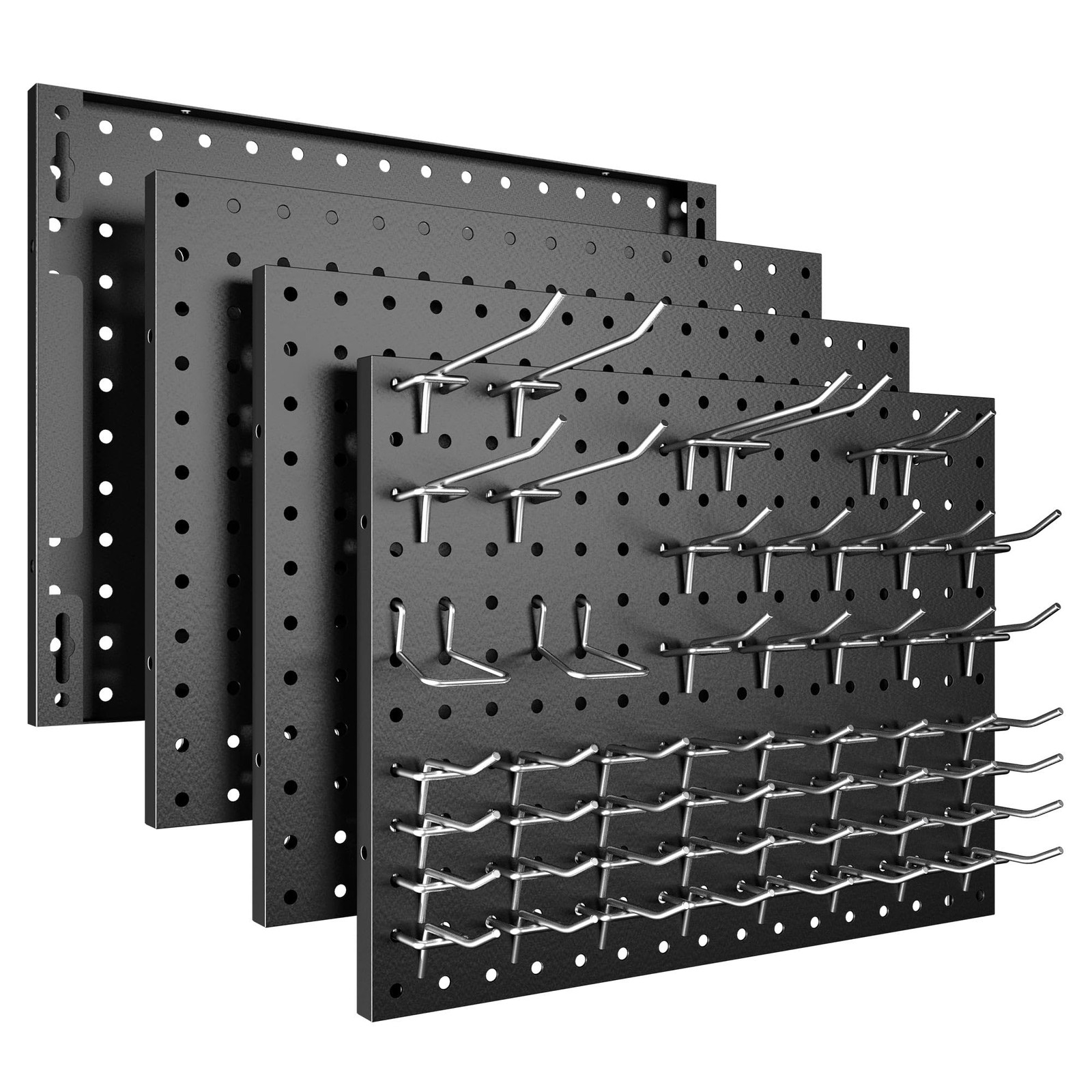Spampur Peg Board, 4 Pack Metal Pegboard Panels with 50 Hooks, Black Pegboard...