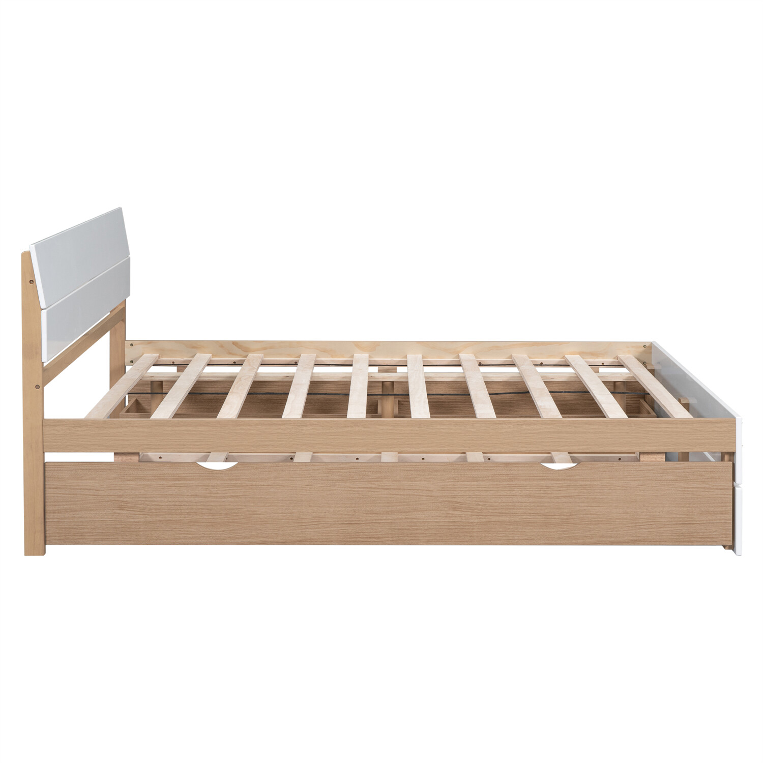 Full Size Bed Frame Wooden Platform Bed Frame w/Twin Size Trundle and 2 Drawers