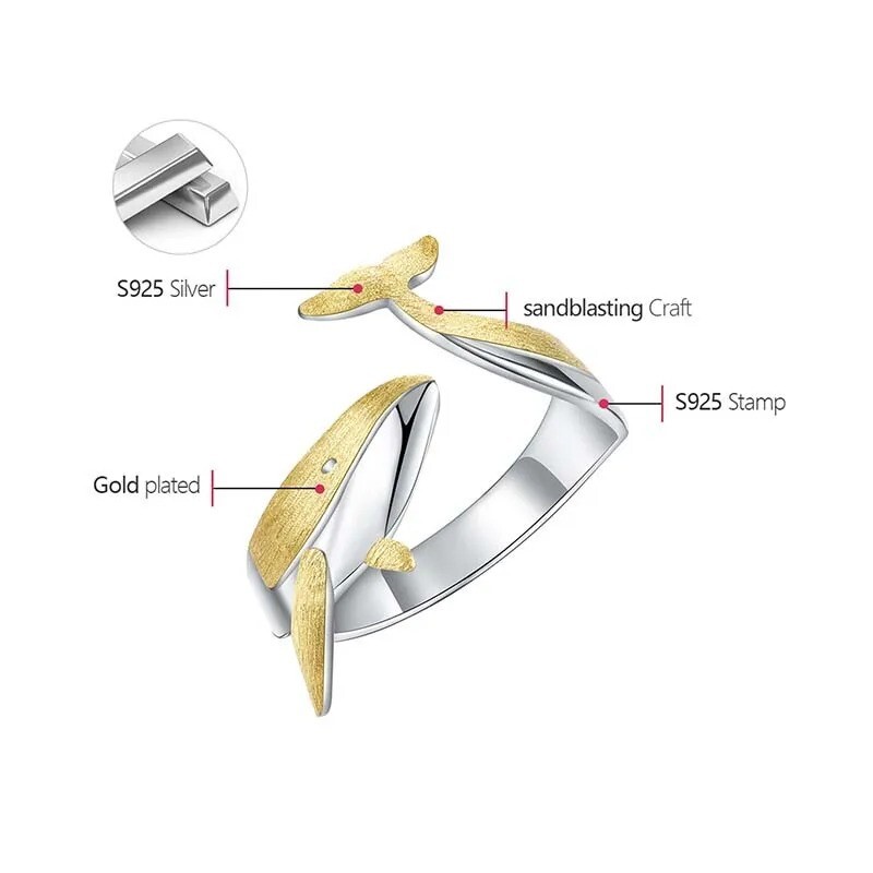 Whale Fish 925 Sterling silver Sand Finish Handmade Ring Resizable