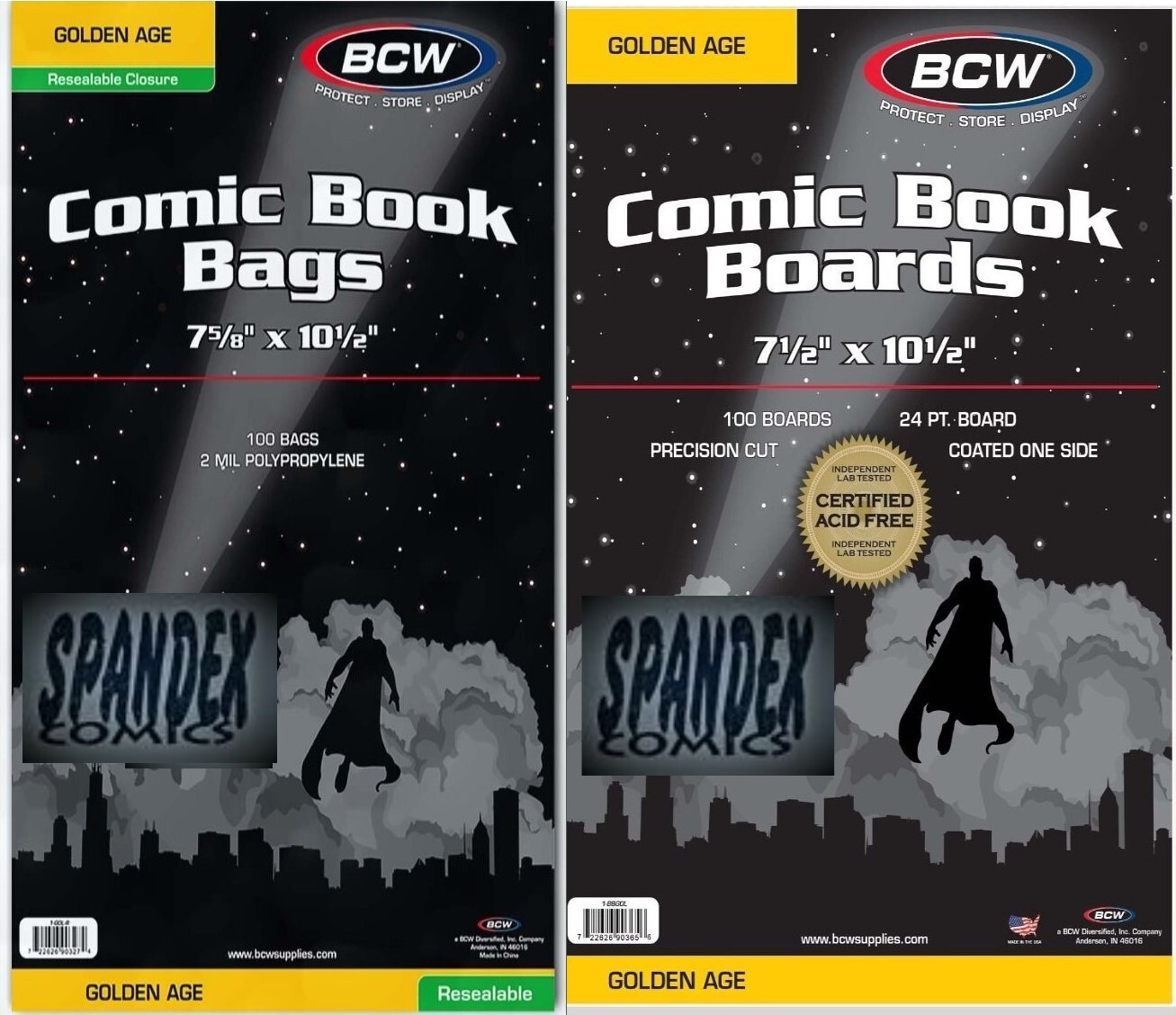 100 BCW Golden Resealable 2-Mil Poly Acid Free  Comic Bags & Backing Boards