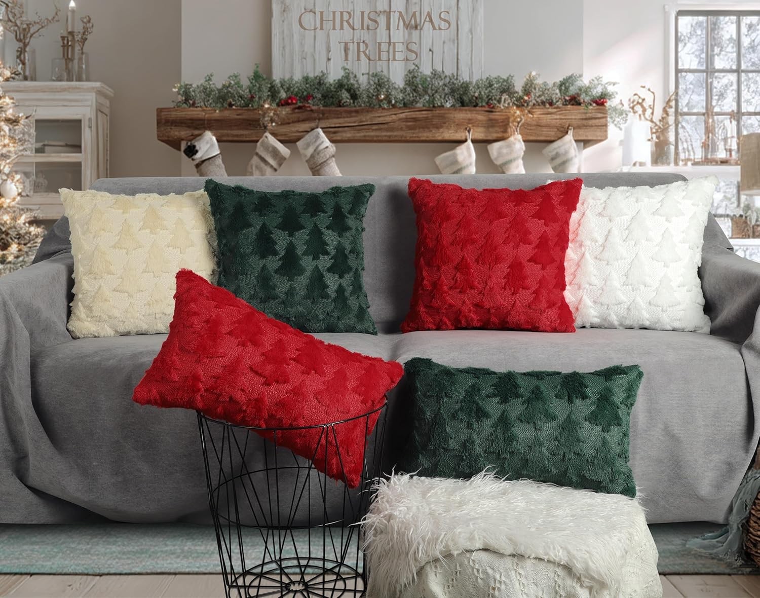 4TH Emotion Christmas Tree Decorative Pillow Covers 18 x 18 (Pack of 2), Red