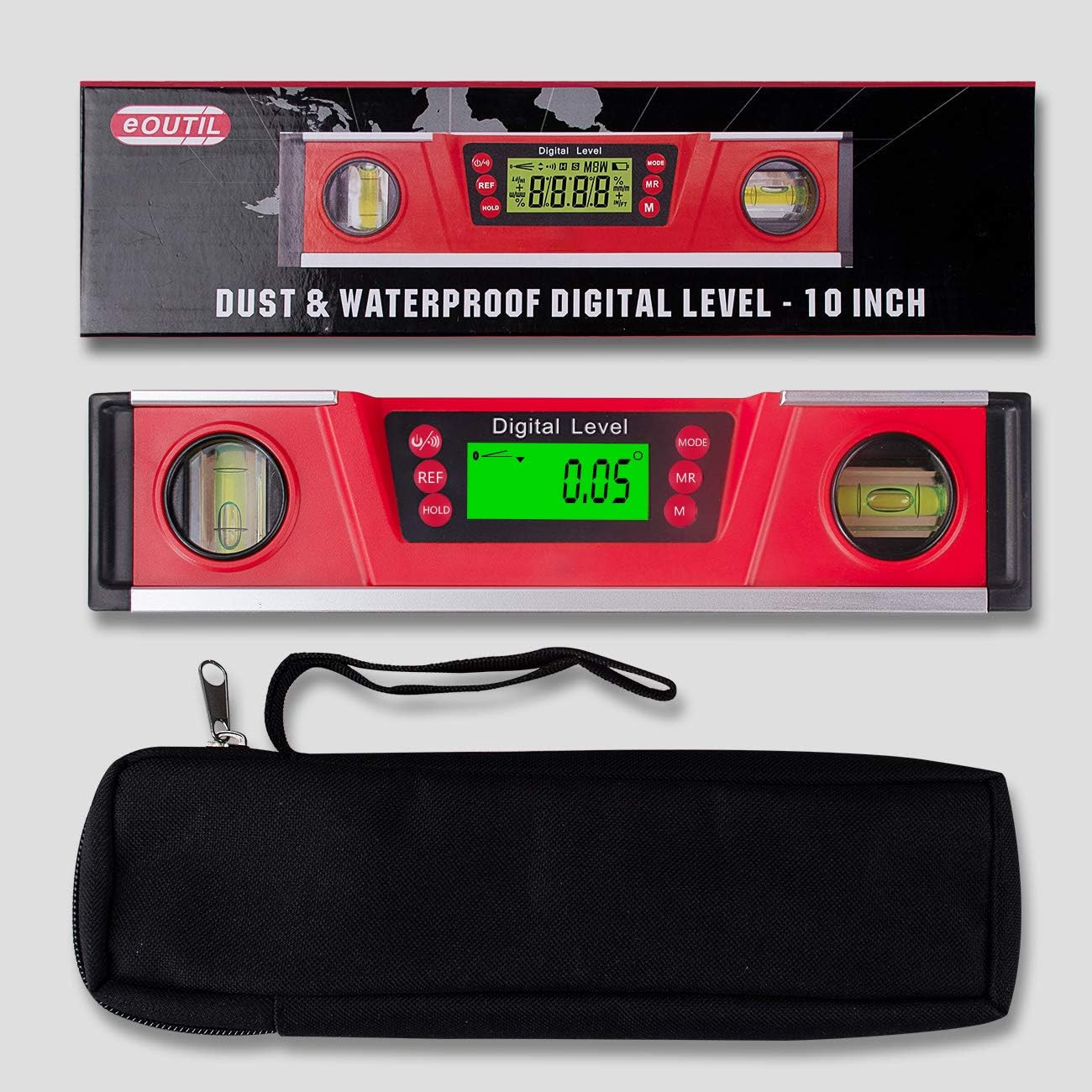 Digital Level and Protractor, 10 Inch IP54 Protected Electronic Bubble Inclinome