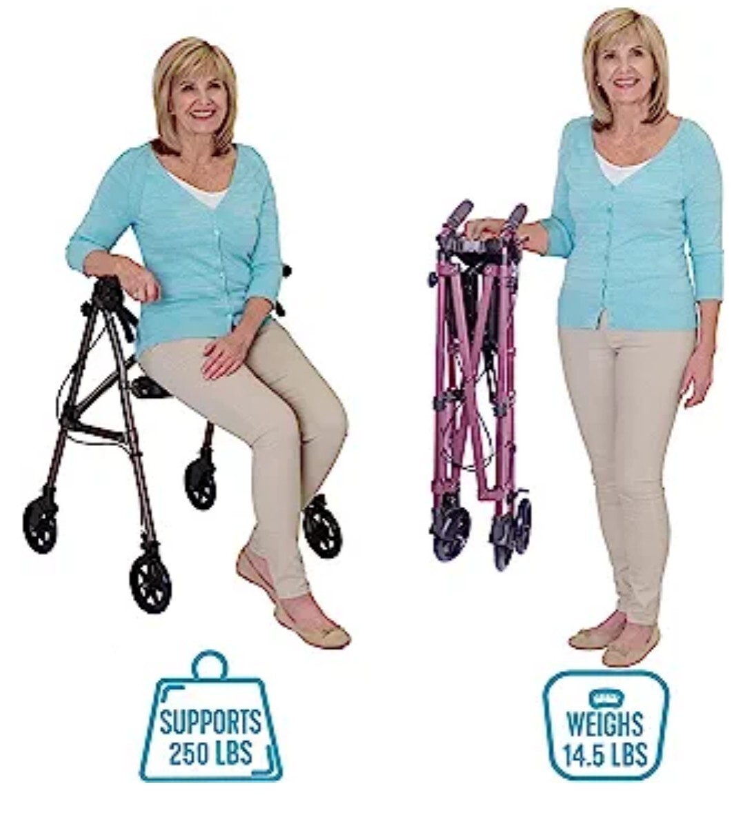 Able Life Space Saver Rollator Short, Lightweight Junior Folding Walker for...