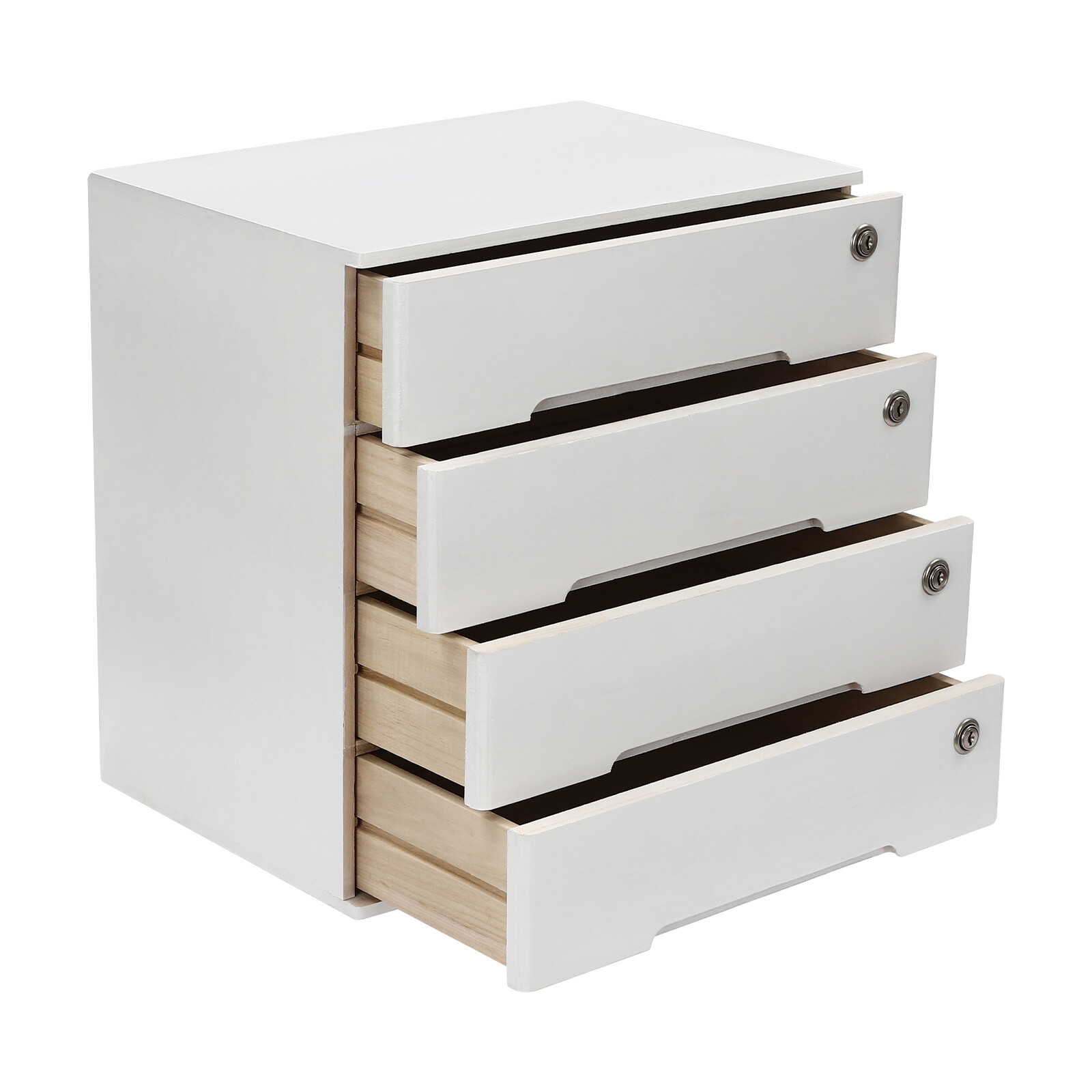 4-layer white wooden desktop storage box file cabinet with lockable drawers