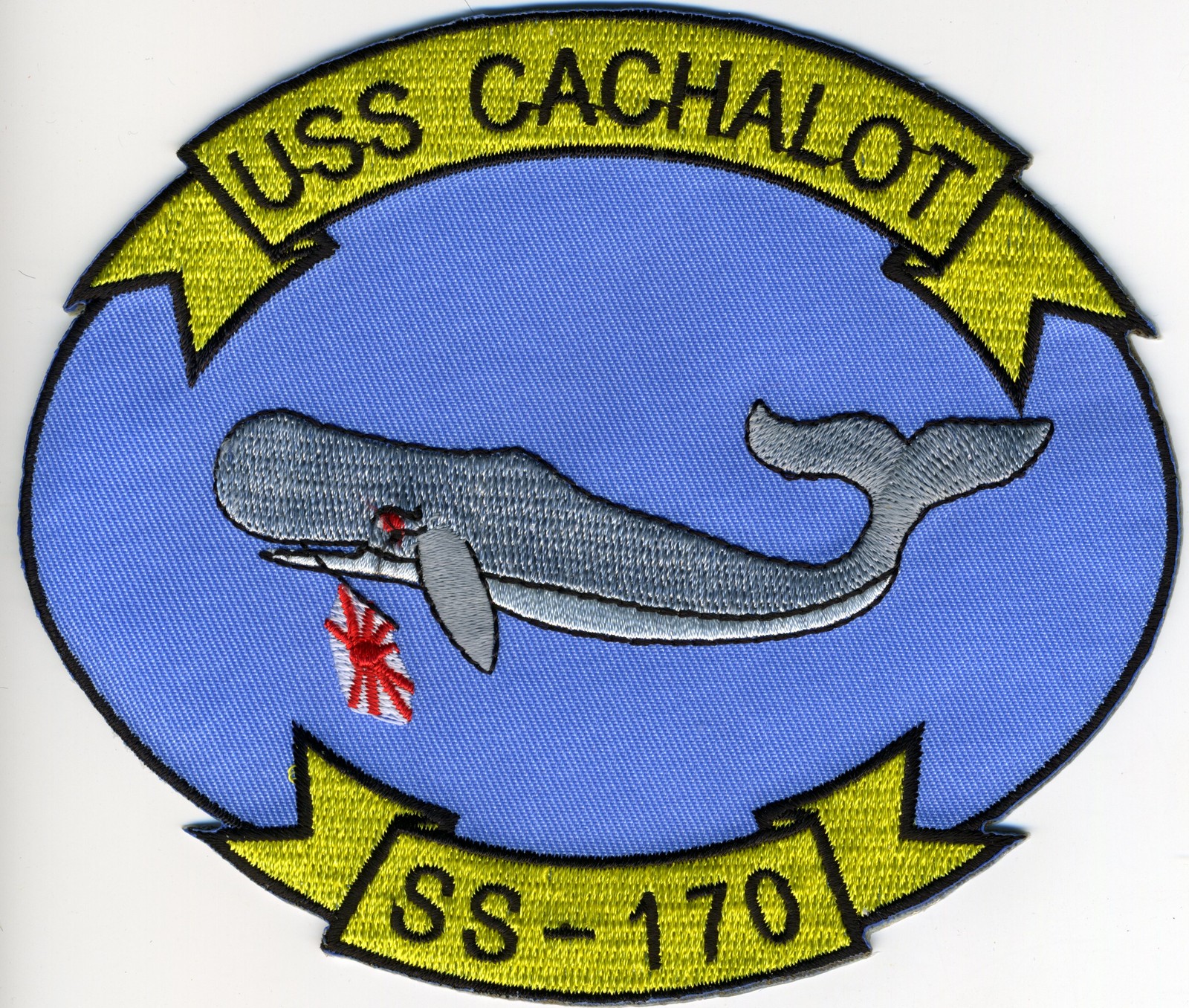 USS Cachalot SS 170 - Whale with Japan Flag - 5 inch BC Patch Cat No C6171