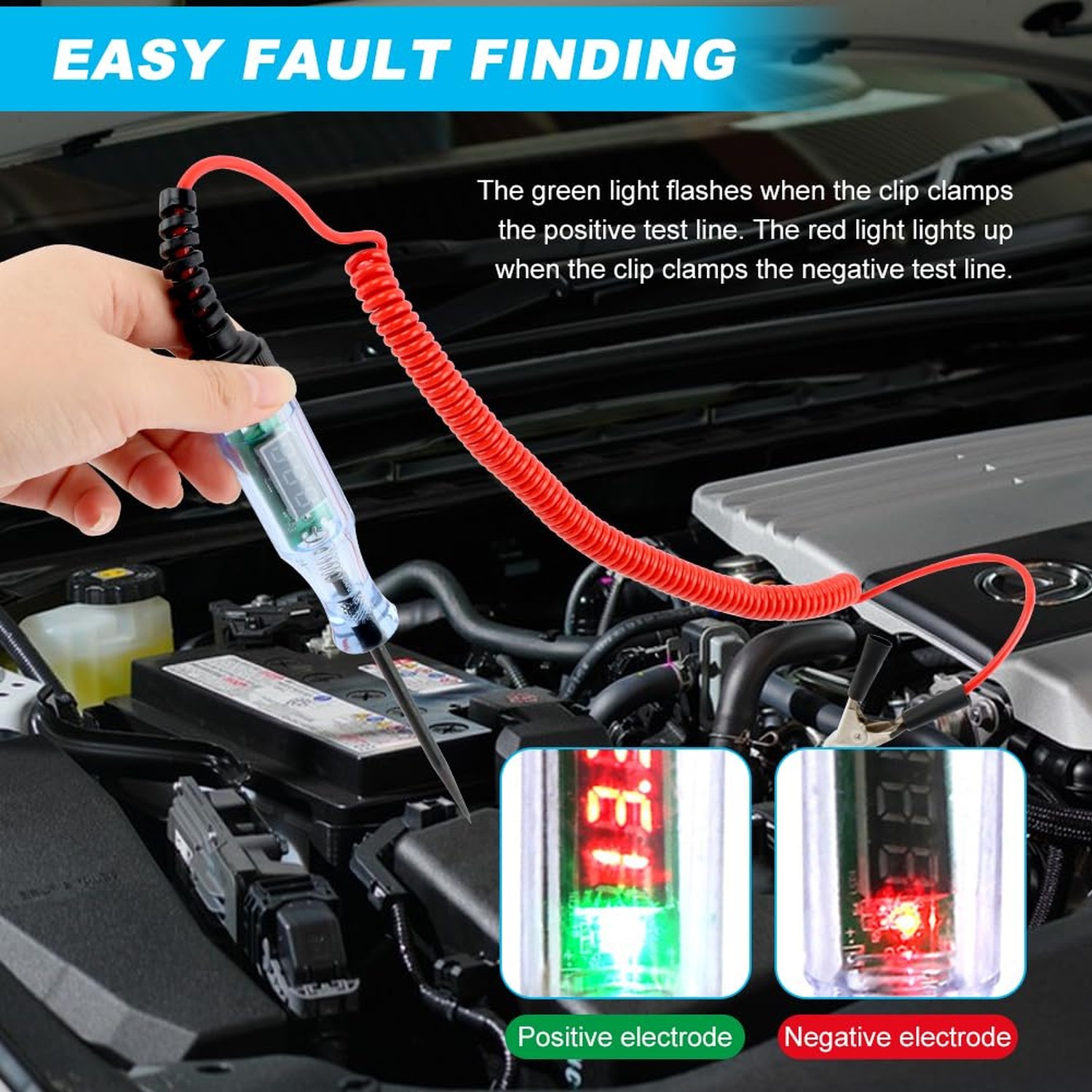 Automotive Test Light with 3-48V LED Digital Display, Auto Bidirectional Volt...