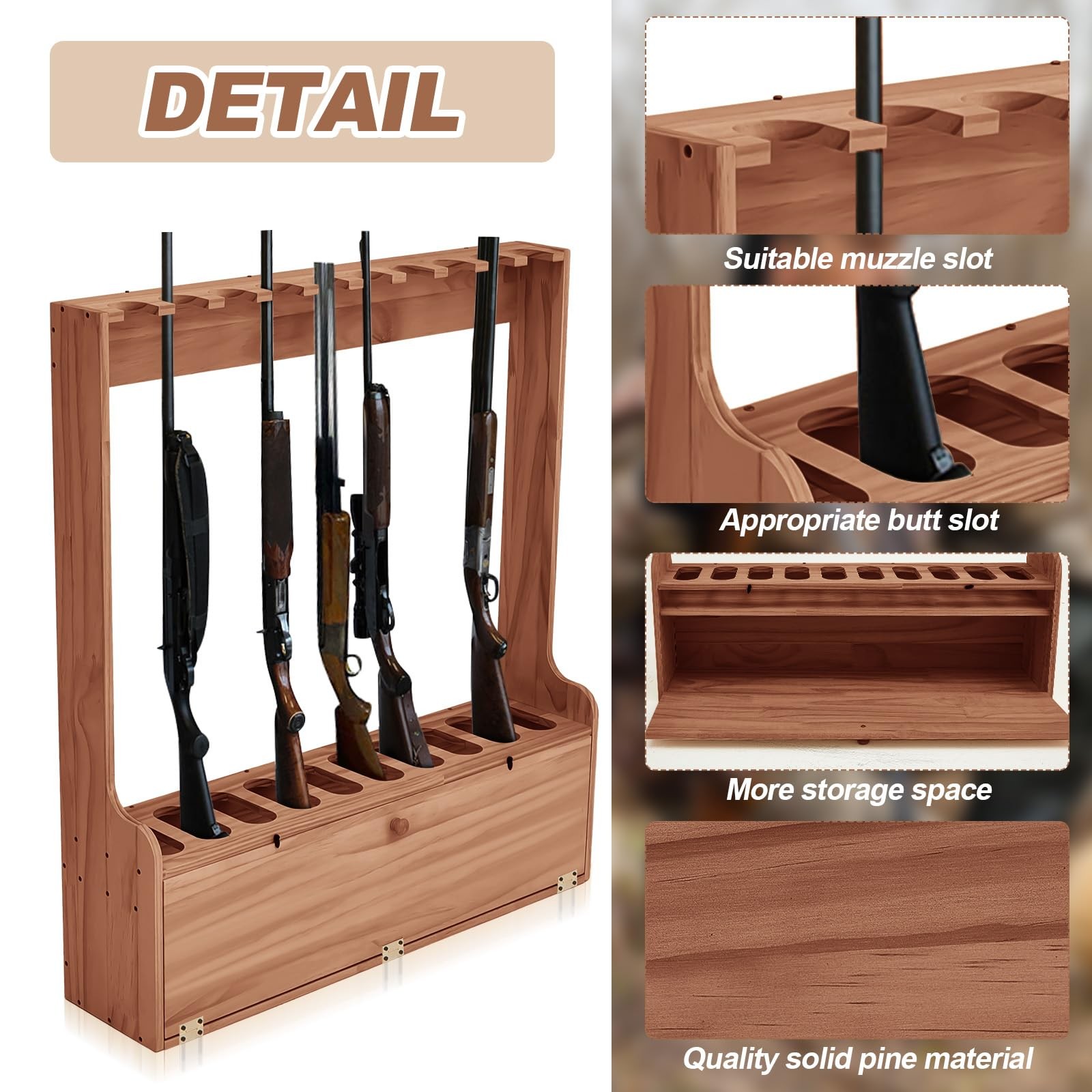 Soaoo Gun Racks Holds 10 Long Guns Wooden Rifle Rack Floor Stand Rifle Racks ...