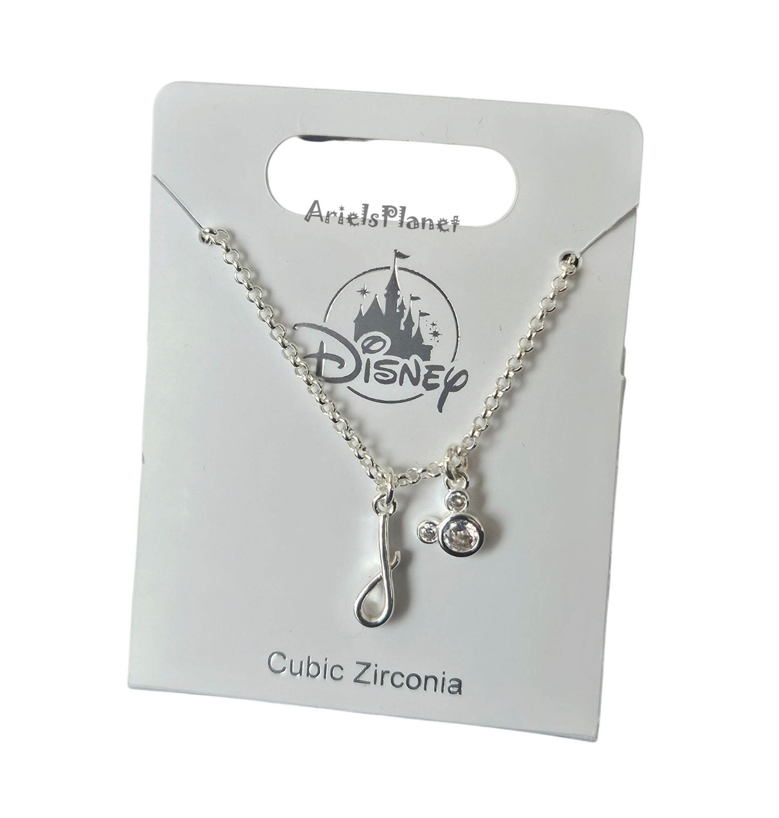 2026 Disney Parks Mickey Mouse Ear Rhinestone Letter j, Silver Tone Necklace