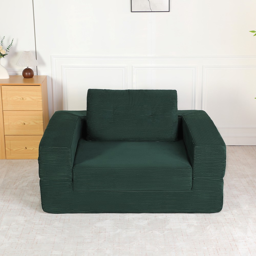 Corduroy Floor Sofa Bed w/ Pillow for Adults & Pets, Dark Green