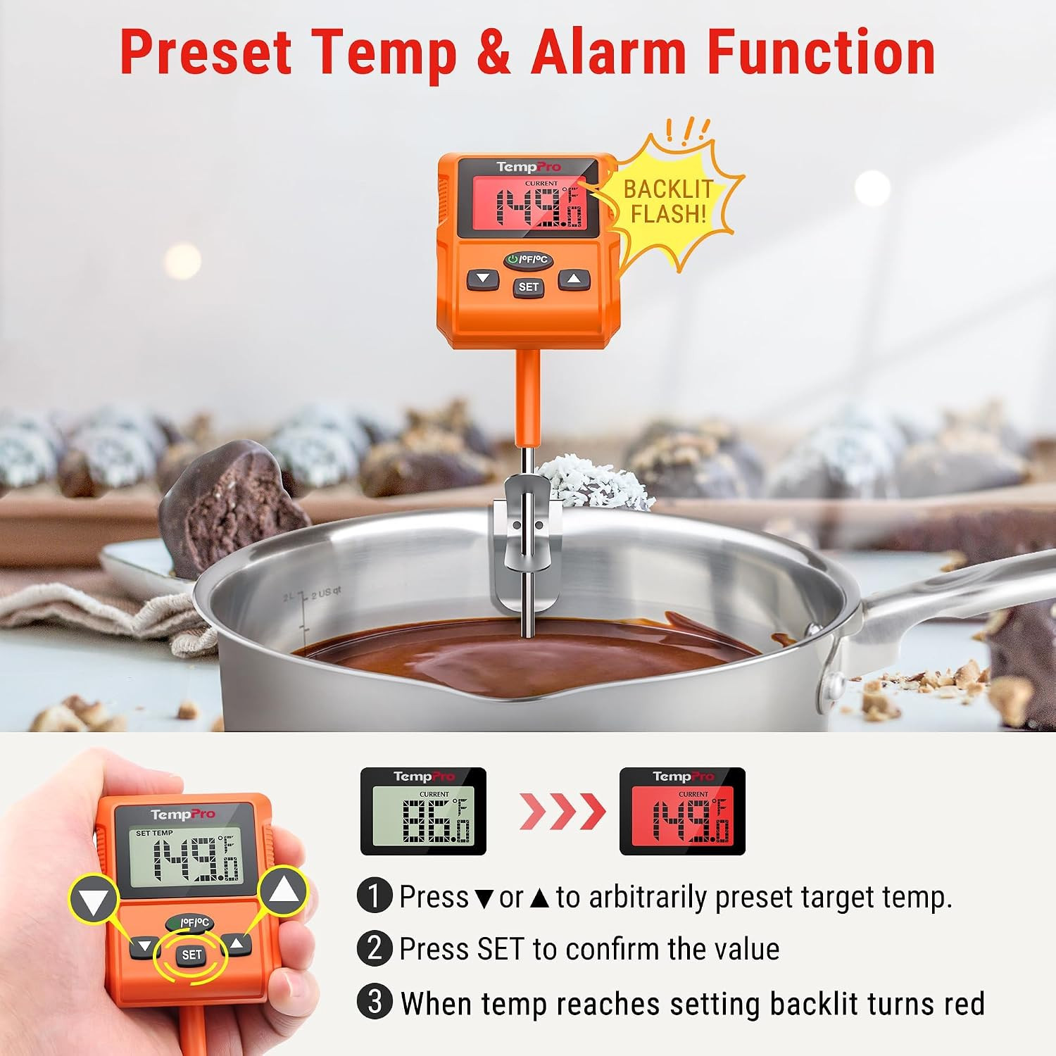 Tempdip Programmable Candy Thermometer with Pot Clip | Instant Read Deep Fryer O