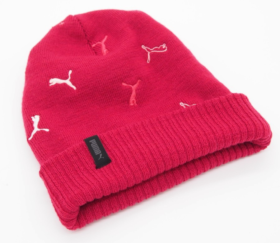 PUMA Women's Hot Pink Logo Ribbed Knit Beanie Hat w/ Cuff Adult One Size