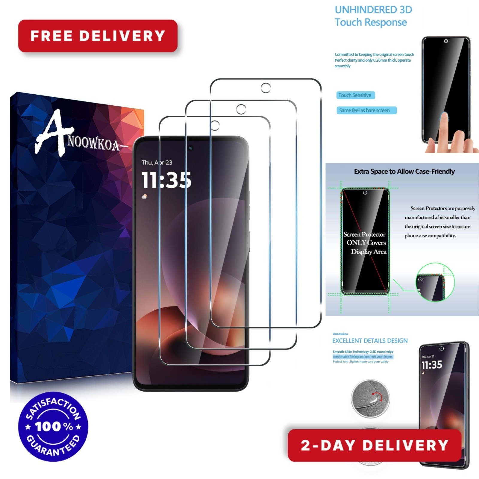 Anoowkoa 3 Pack Screen Protector for Moto Edge 2026 - 9H Hardness