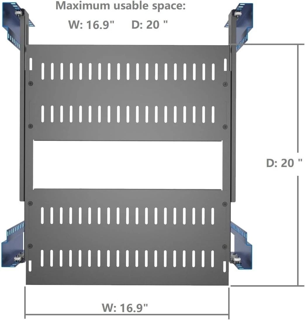 1U Vented 4-Post Adjustable Server Shelf- Universal Tray 16.5-29" Adjustable ...
