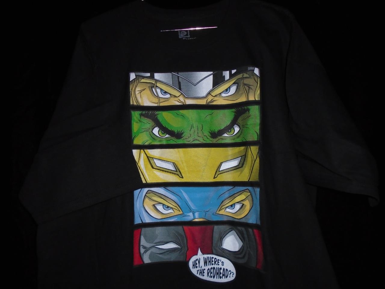 TeeFury Avengers XLARGE "Eyes of Heroes" Tribute Parody Shirt BLACK