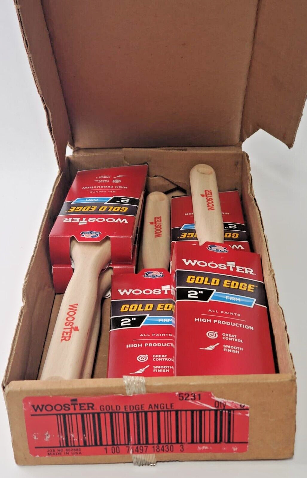 WOOSTER BRUSH 5231 2" INCH GOLD EDGE ANGLE SASH PAINTBRUSH - LOT OF 5