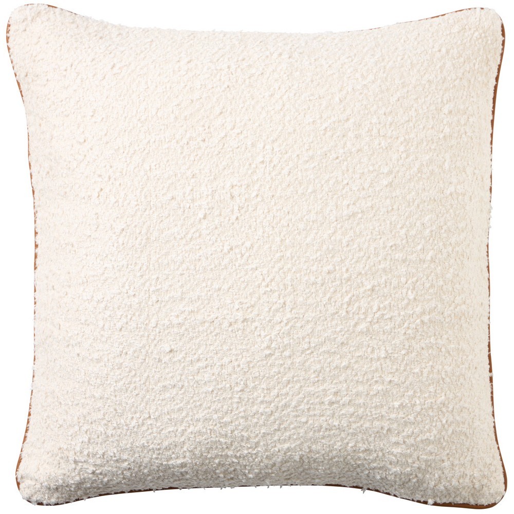 Paloma Boucle Leather Piped Cushion White 50x50cm