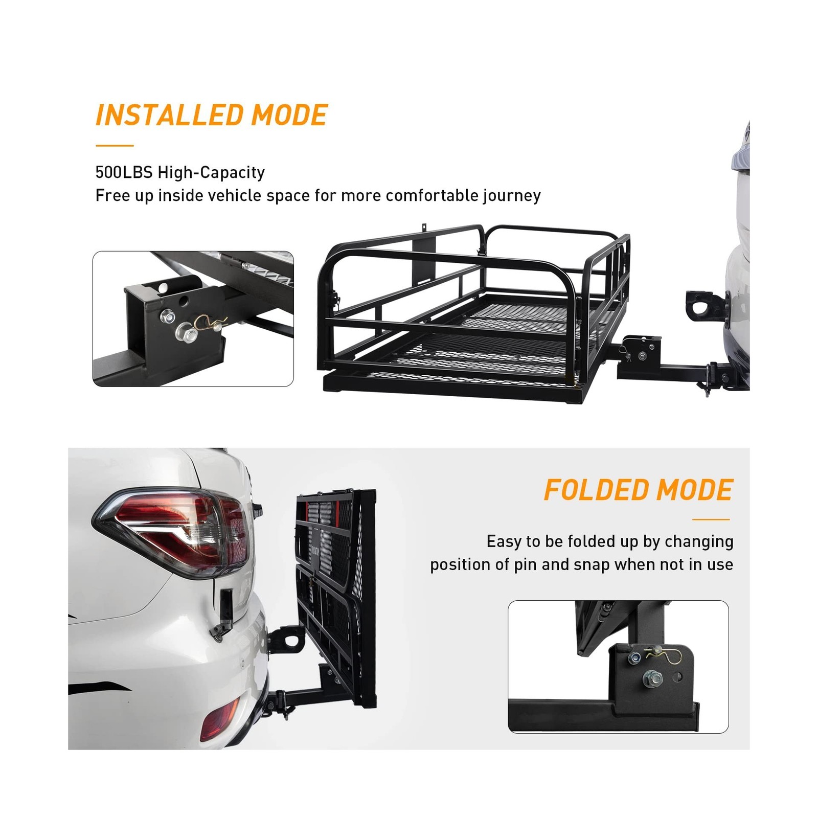 Wildroad Hitch Mount Cargo Carrier Basket 500 LBS Folding Vehicle Cargo Baske...