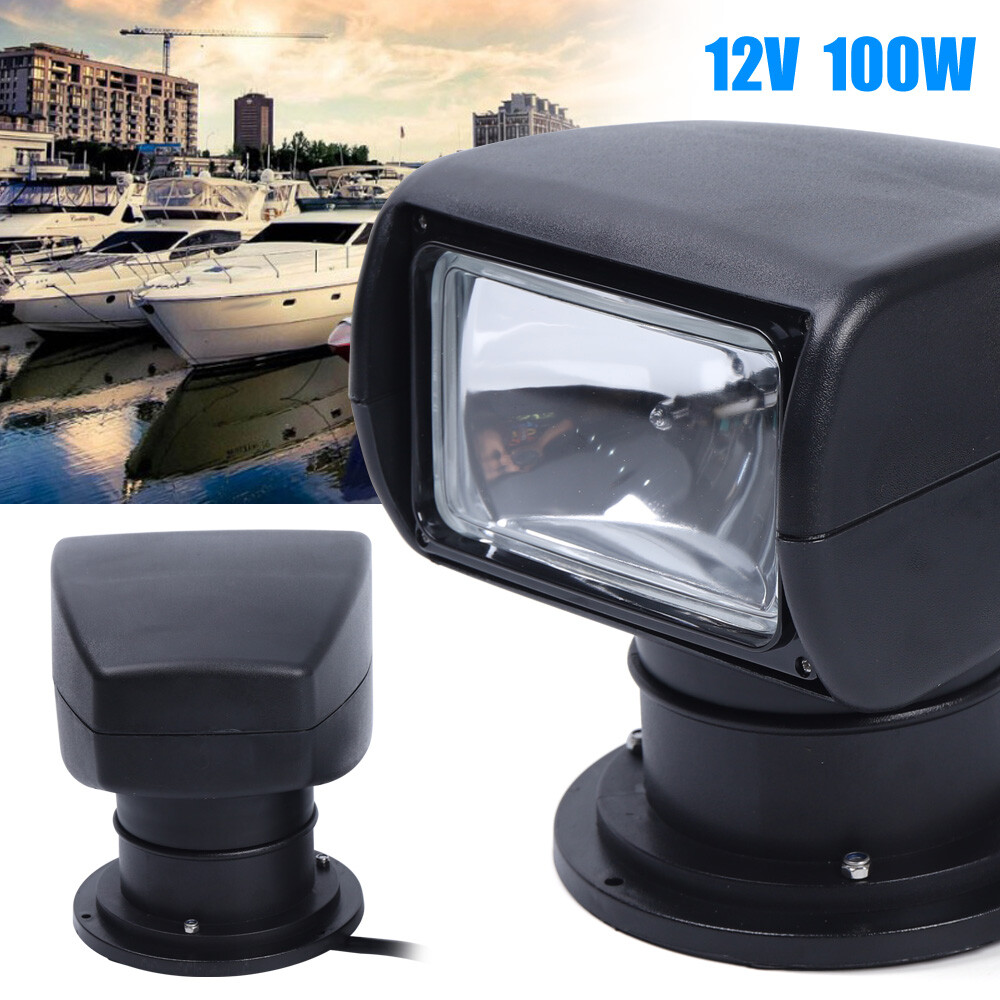 100W Boat Truck Car Spotlight Searchlight Halogen Light &Remote Control Black