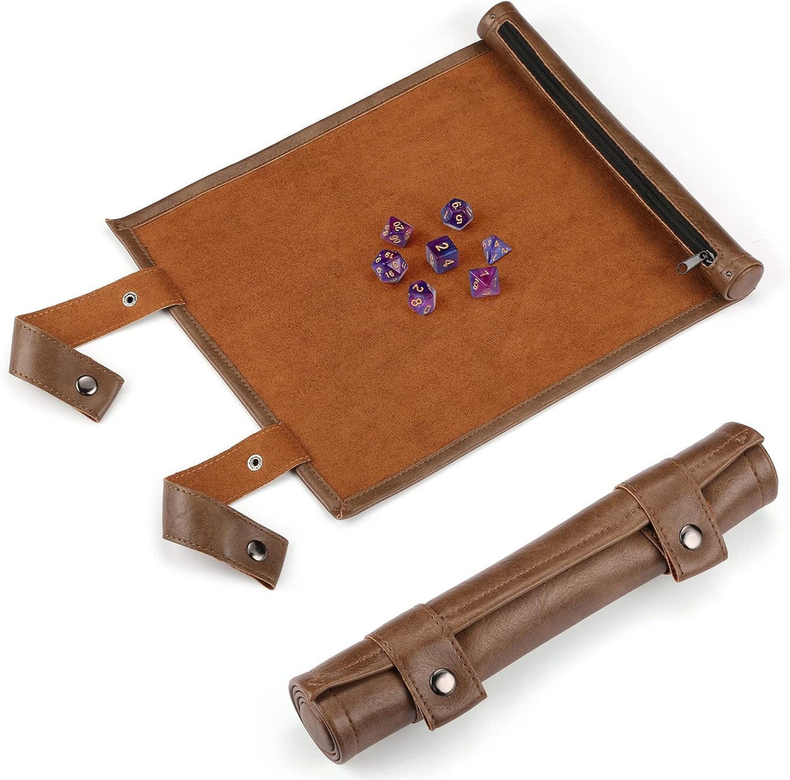 Dice Tray with Storage Leather Dice Rolling Mat DND Dungeons & Dragons Brown