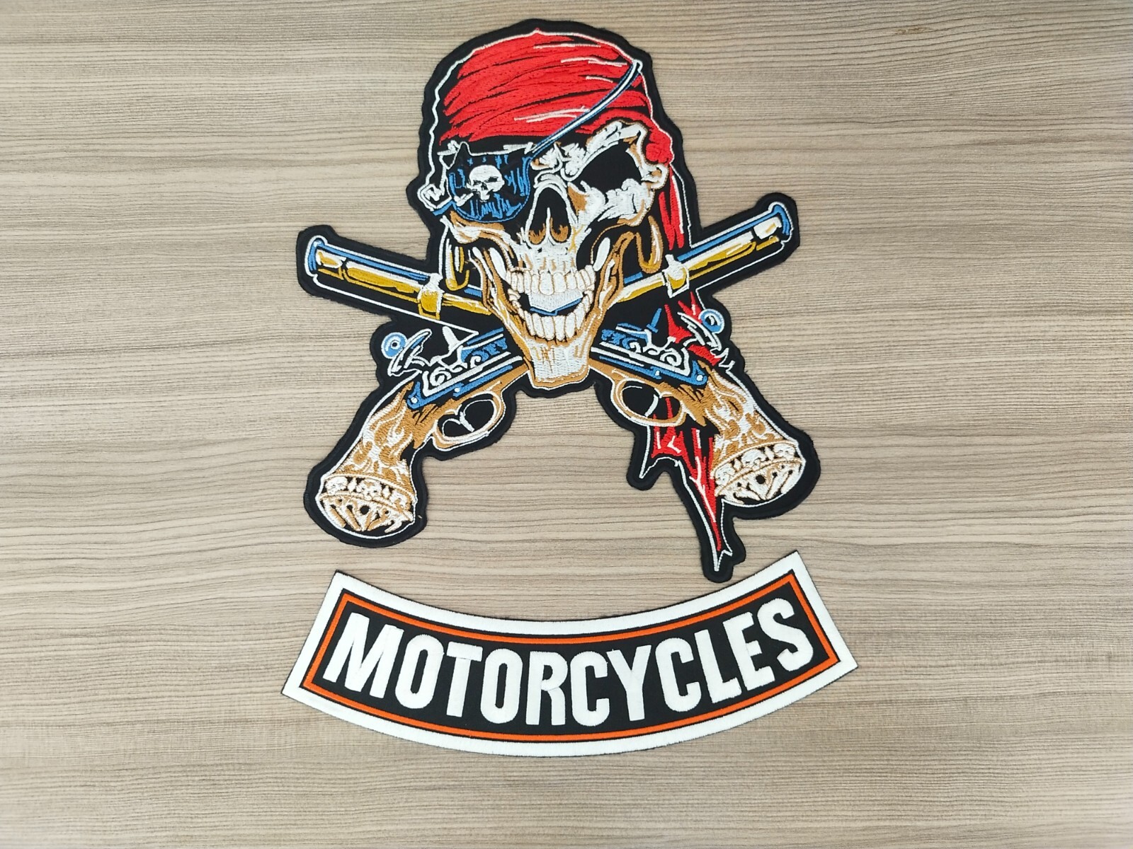 BIG PATCH Pirate Skull Biker Chopper Motorcycle Rider Embroidered Iron on Patch