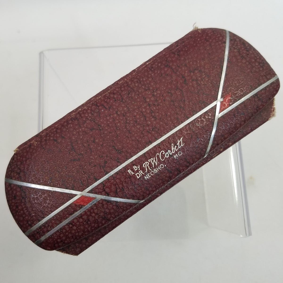 Vintage Eyeglass Hard Case Silver Trim Red R.W. Corbett Neosho Mo Burgundy Red