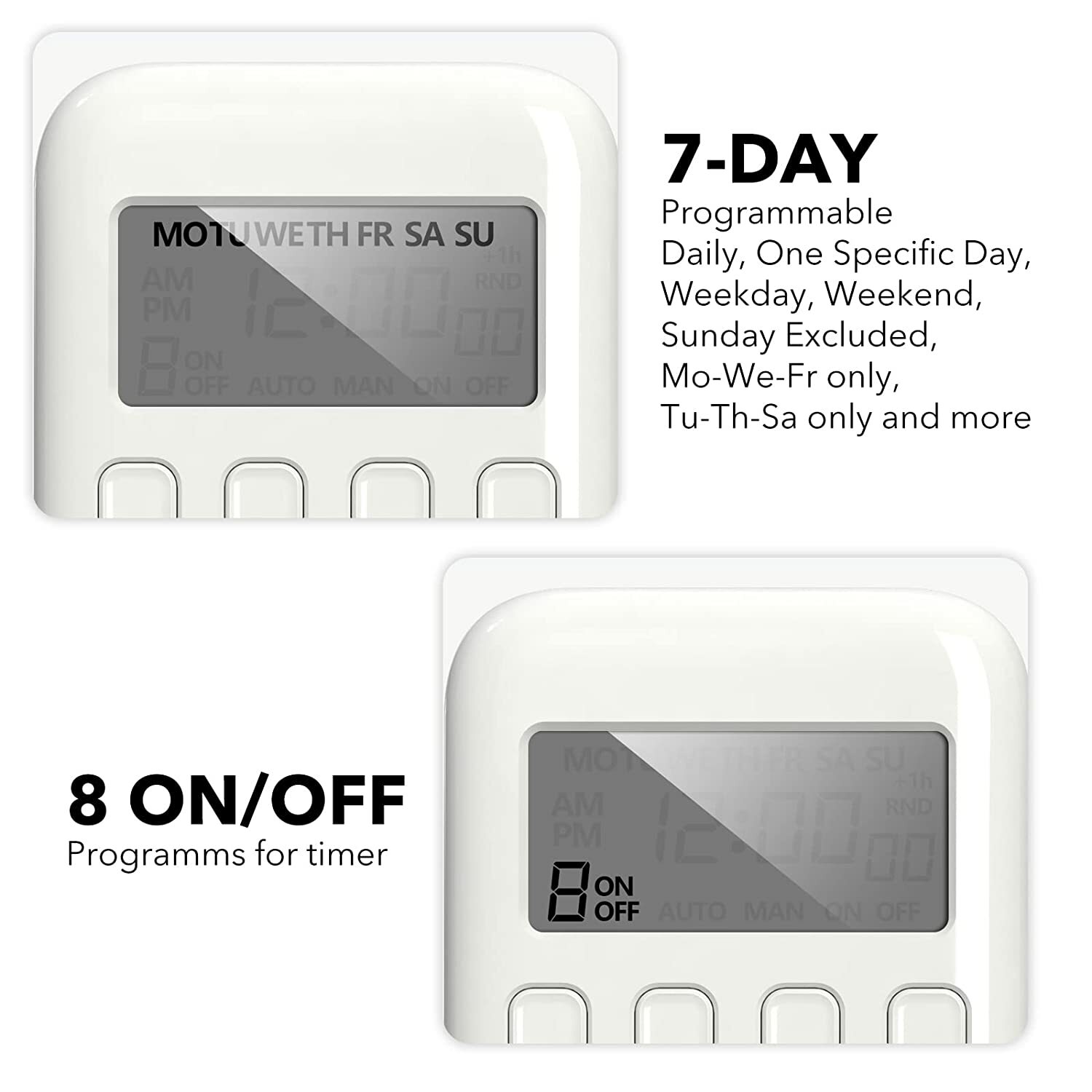 BN-LINK 15A 125V LCD Display in Programmable Digital Timer Weekly Switch Outlet