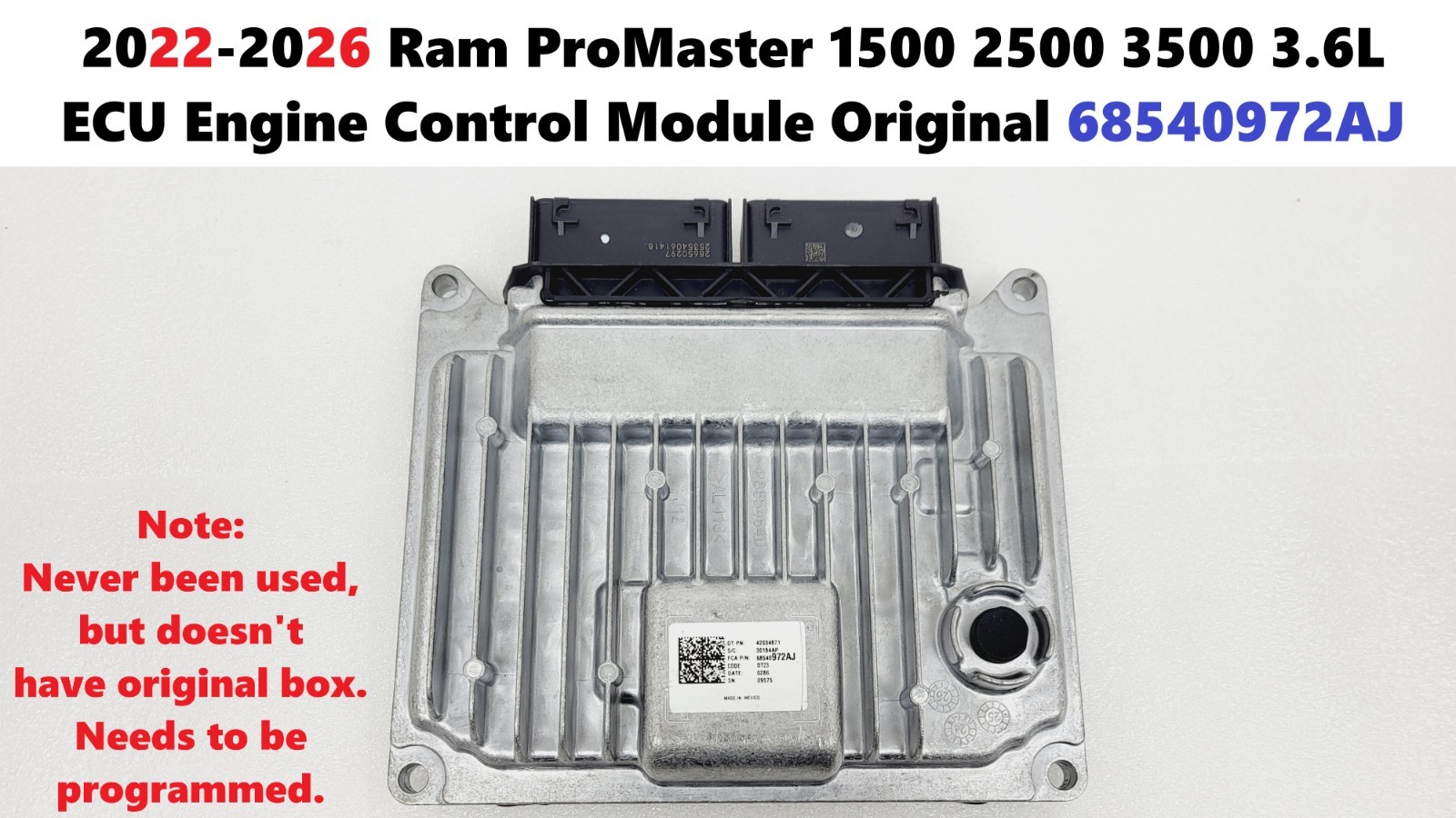 2022-2026 Ram ProMaster 1500 2500 3500 3.6L ECU Engine Control Module 68540972AJ