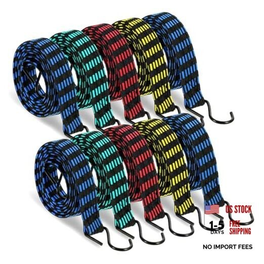 10 Pcs Long Bungee Cords with Hooks, Flat Bungee Cords Flat Bungee Rope Heavy