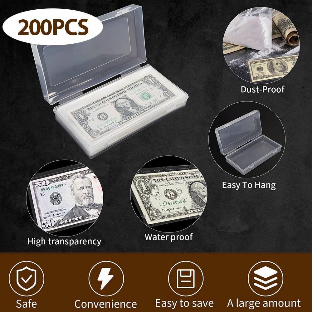 Pack 200 Clear Money Paper Currency Sleeve Bag Holder for Dollar US Bill w/ Case