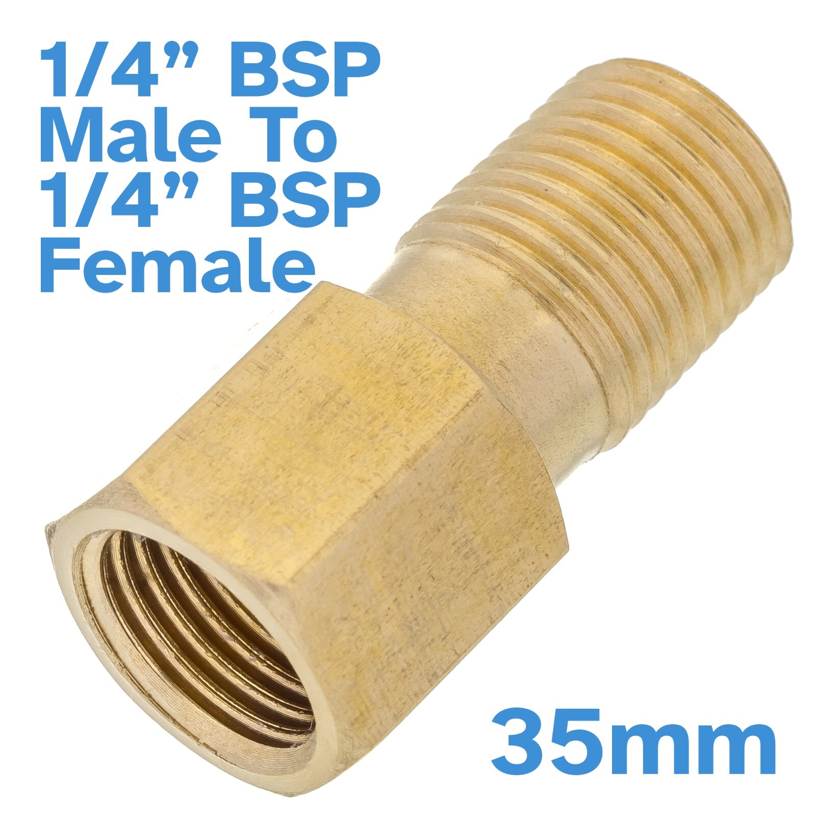 35mm 1/4" BSP Male To Female Thread Brass Pipe Extension Fitting Connector