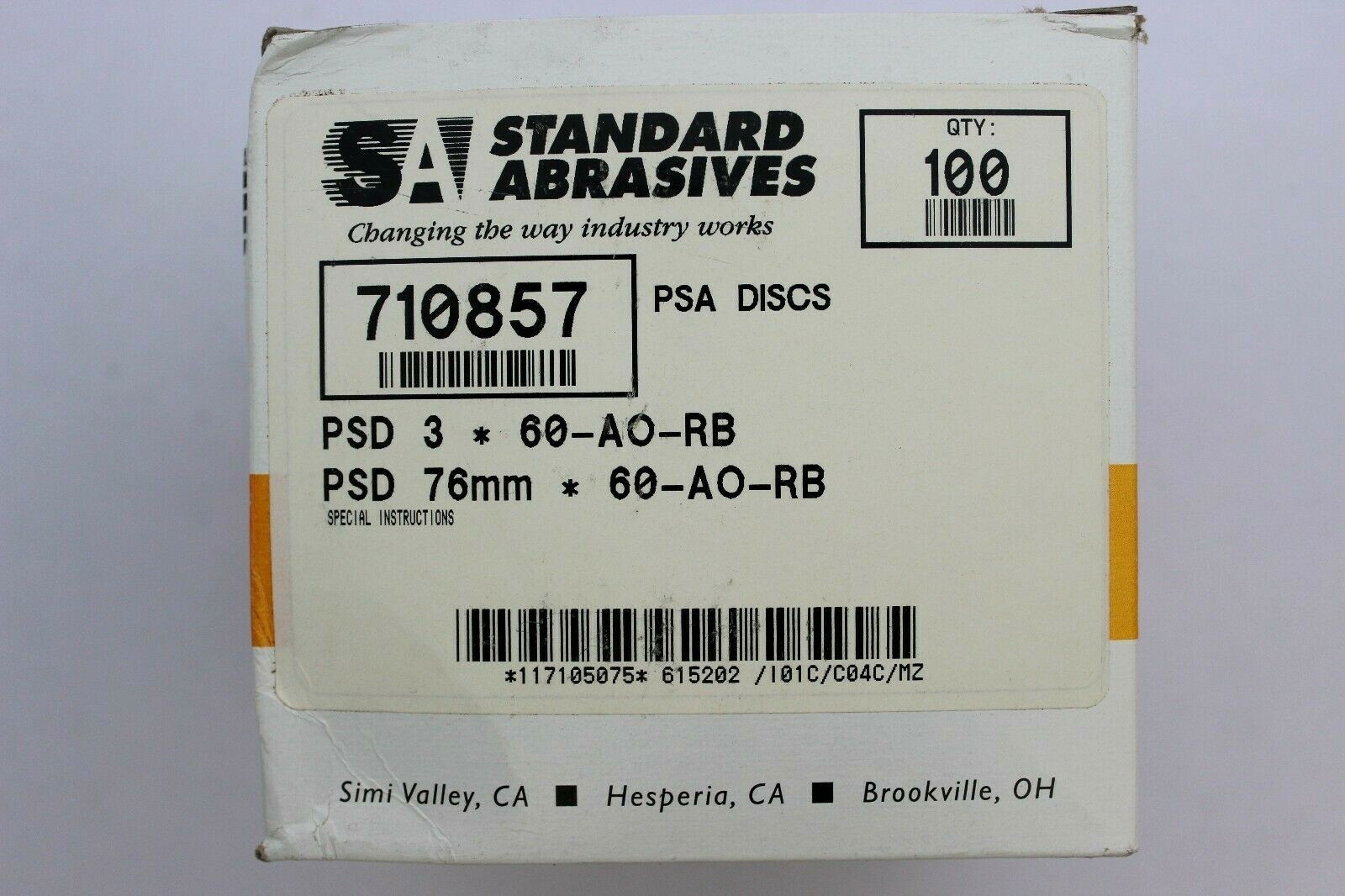 Standard Abrasives 710857 PSD 3 * 60-AO-RB Discs, Box of 100, Brand New