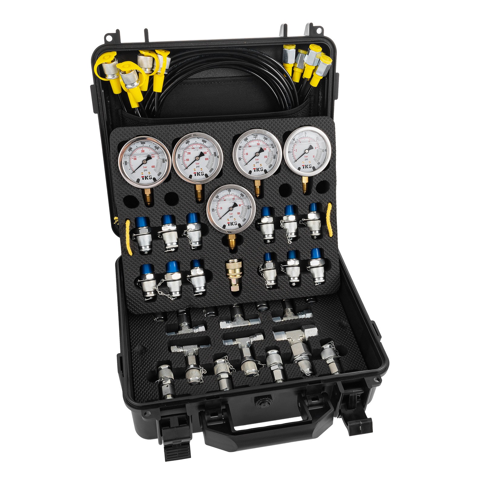 Hydraulic Pressure Test Kit 10000psi 5 Hoses 5 Gauges 13 Couplings 14 Connectors