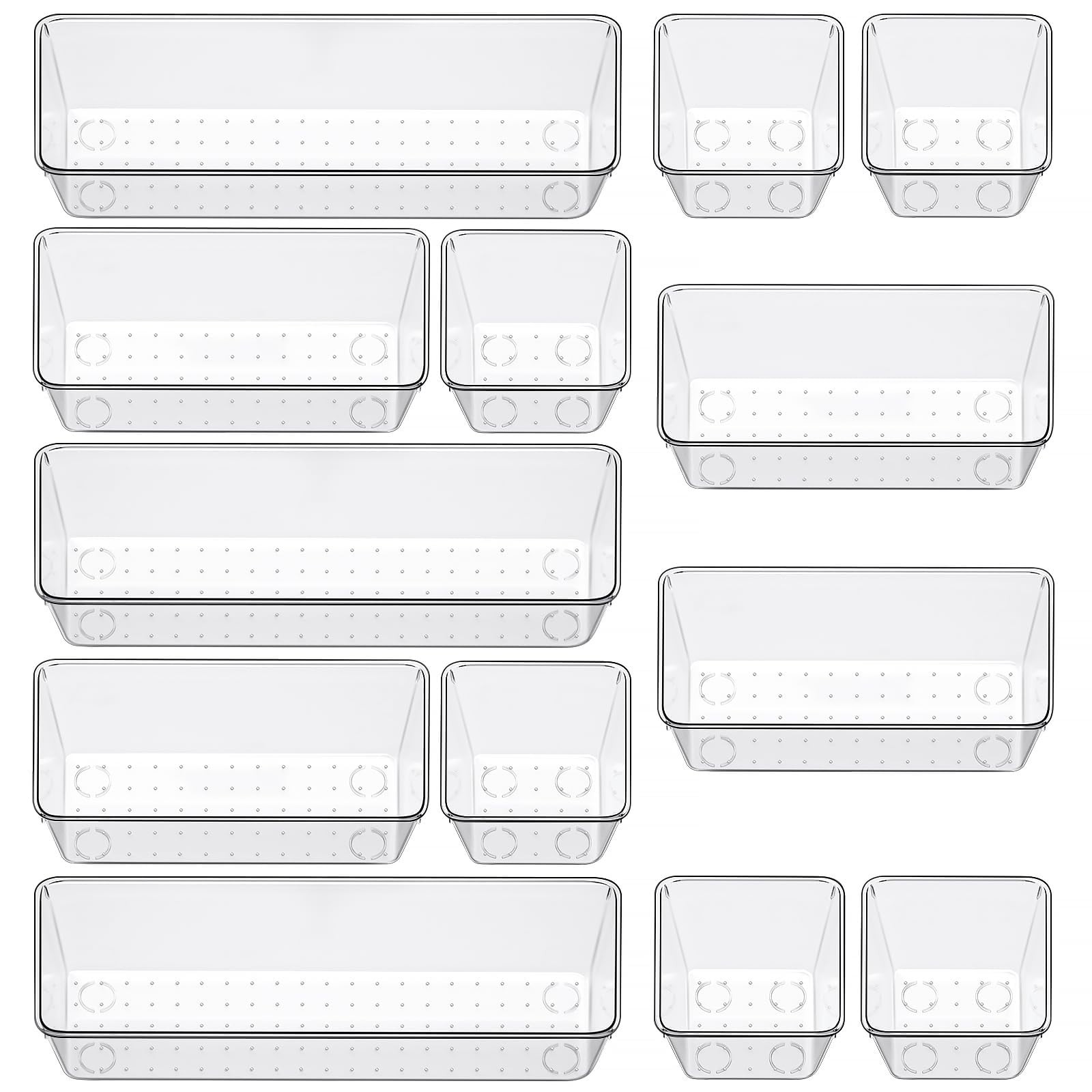 12 Piece Clear Drawer Organizer Set, 3 Sizes Bathroom 12pcs-3size, clear