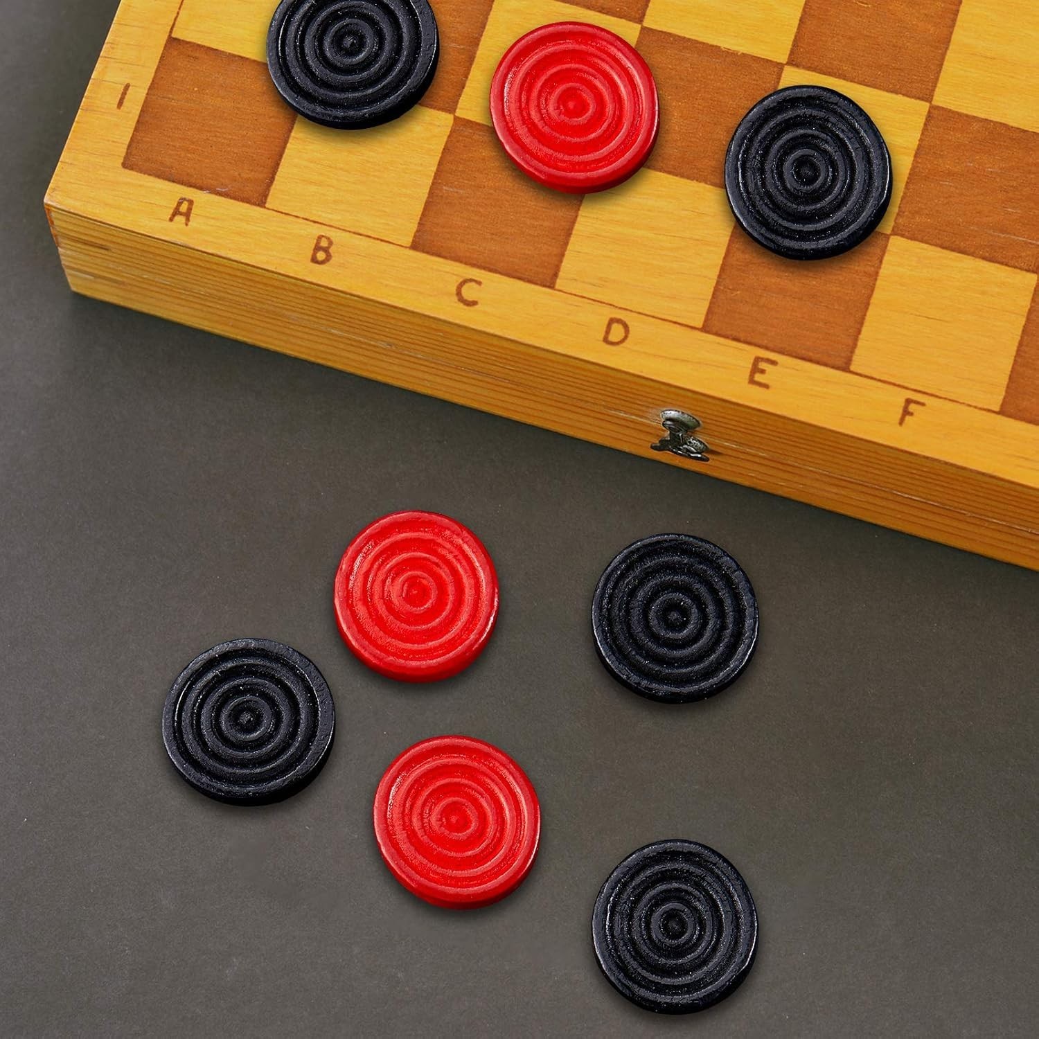 72 Pcs Wooden Checkers Pieces with Stackable Ridge in Drawstring Storage Pouch