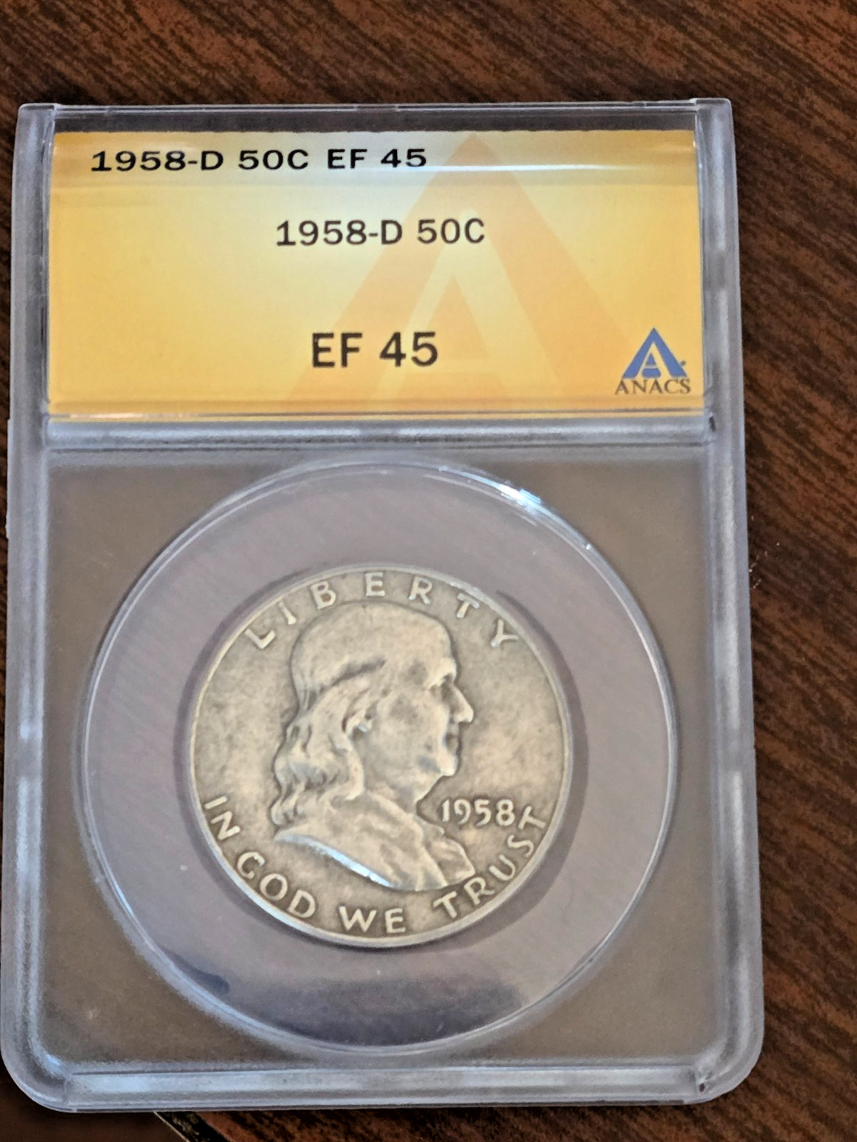 1958-D Franklin Half, ANACS EF 45 (cert 6202839)
