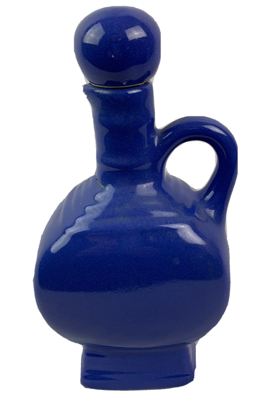 Mohawk R-4 Liqueur Bottle Blue Ceramic Empty Decanter Jug Cork Ball Stopper Vint