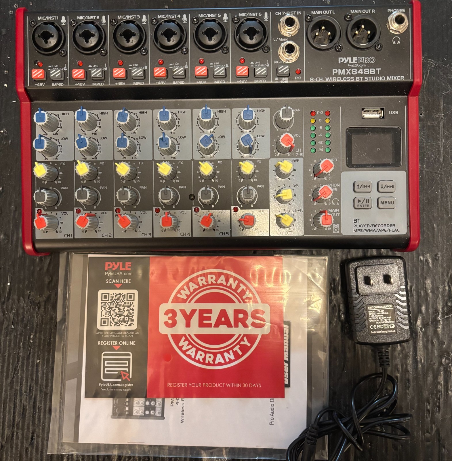 Pyle Professional 8-Channel Mixer +48V phantom power + Wireless