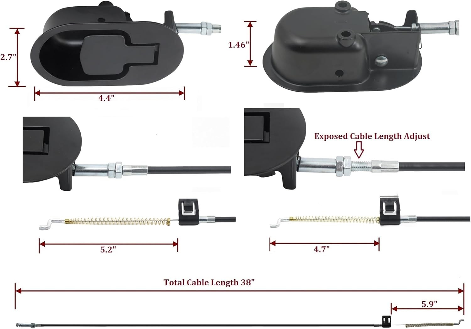 Universal Heavy-Duty Metal Pull Recliner Handle with Cable (Exposed Adjustable 4