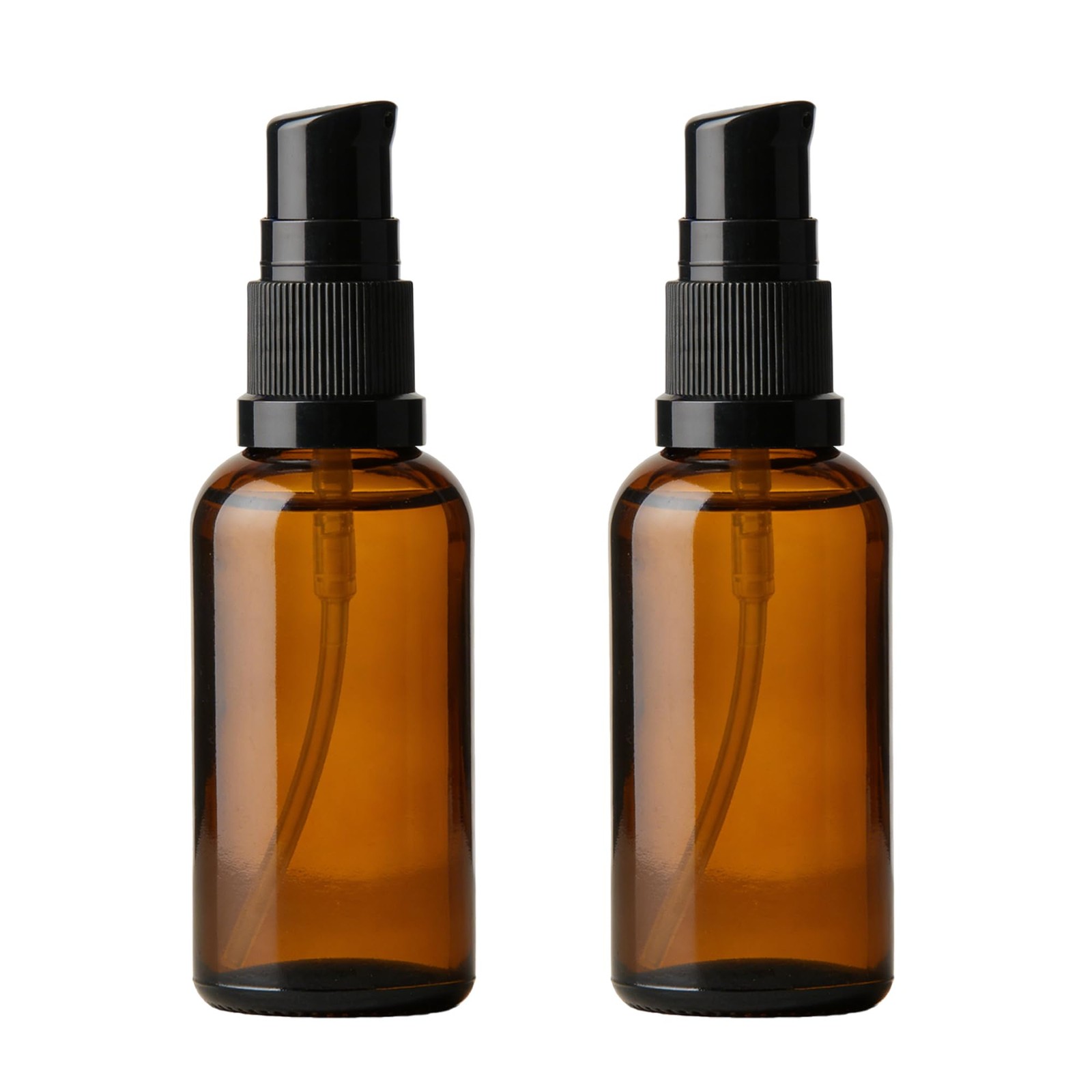 2 Pcs 100ml 3.4oz Amber Glass Travel Bottles with Black Lotion Pumps Leakproo...