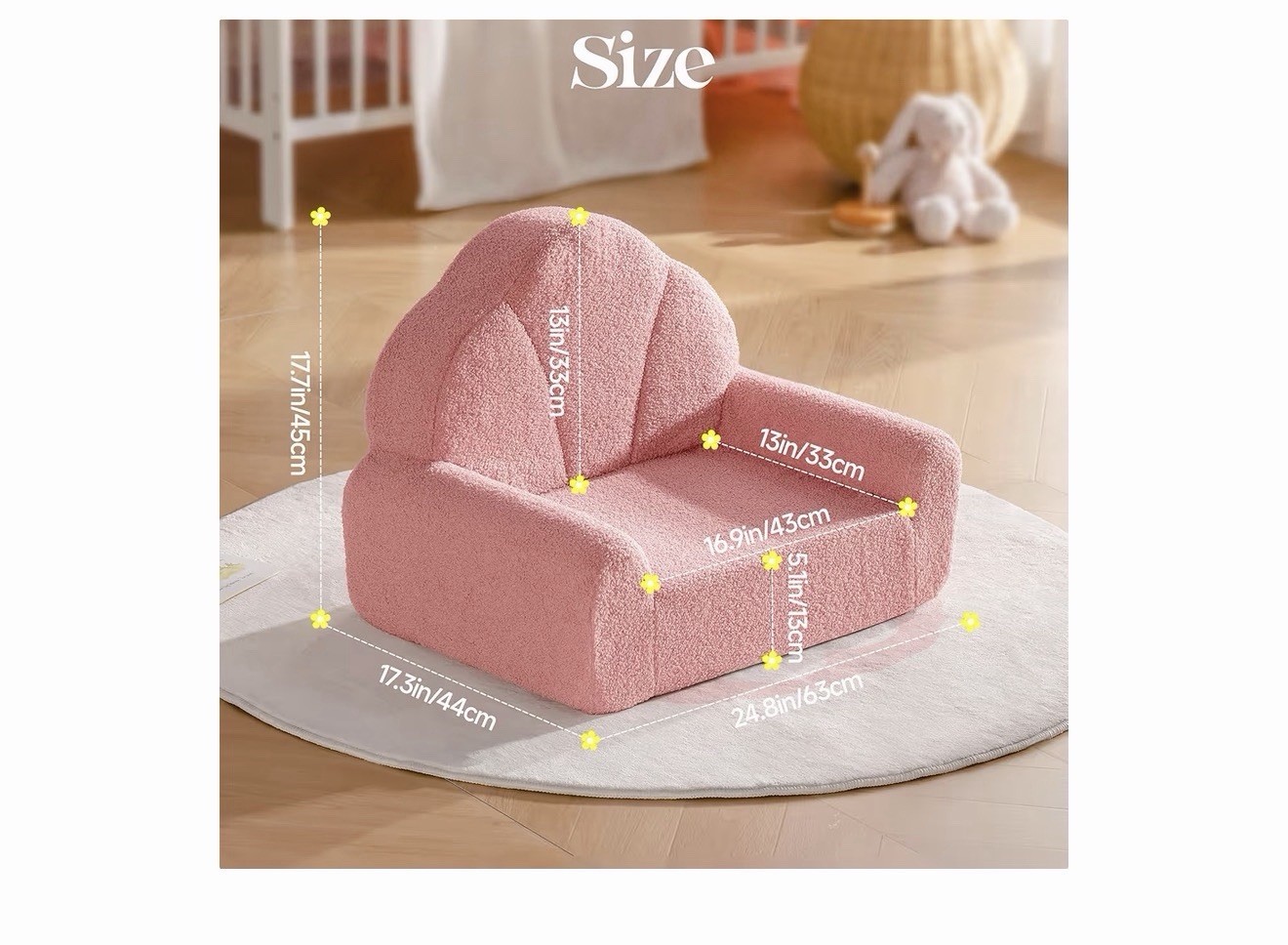 Toddler Chair, Comfy Kids Sofa with Teddy Fleece, High Resilience Sponge, and...